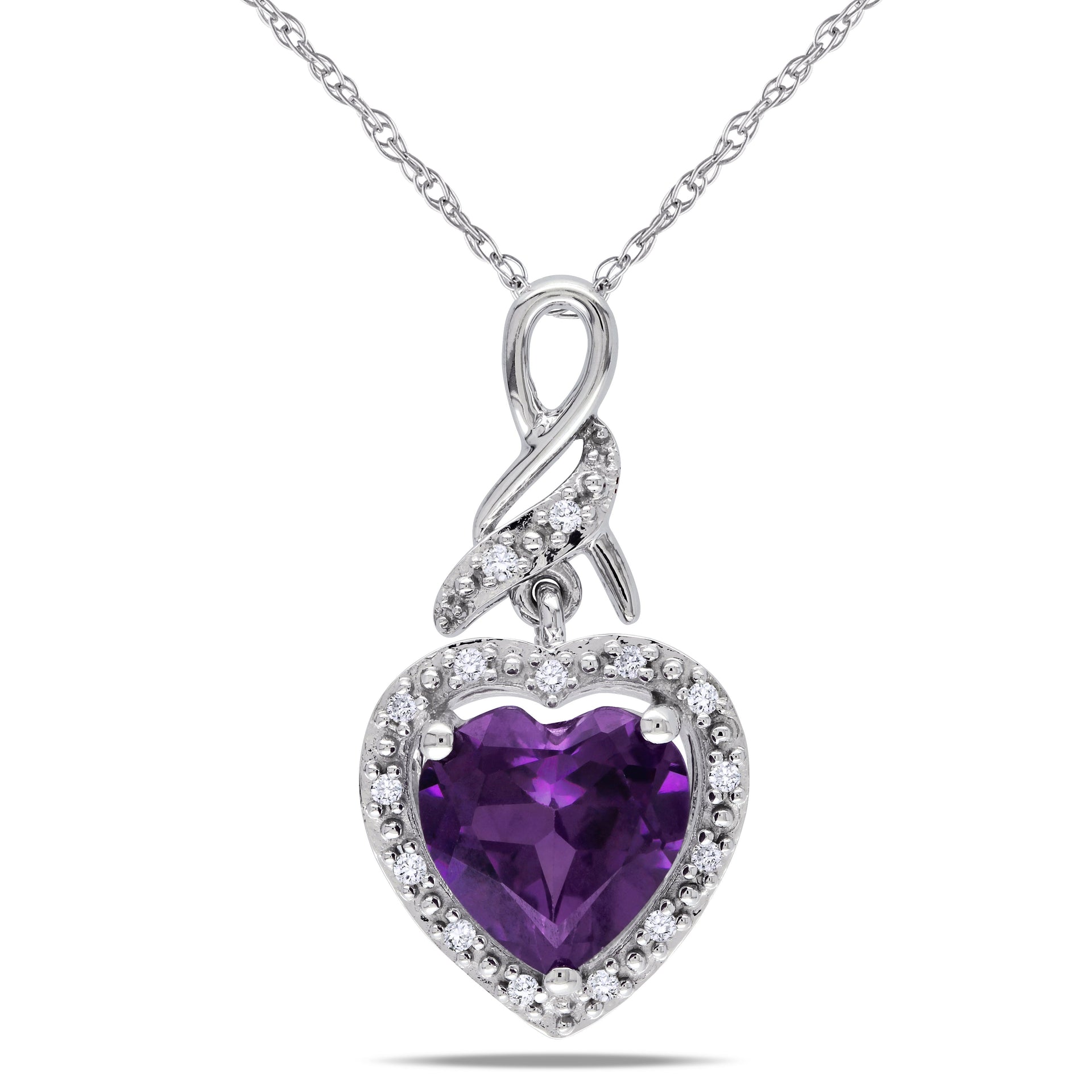 2 1/4 ct TW Simulated Alexandrite Heart and Diamond Accents Pendant and Chain in 10k White Gold