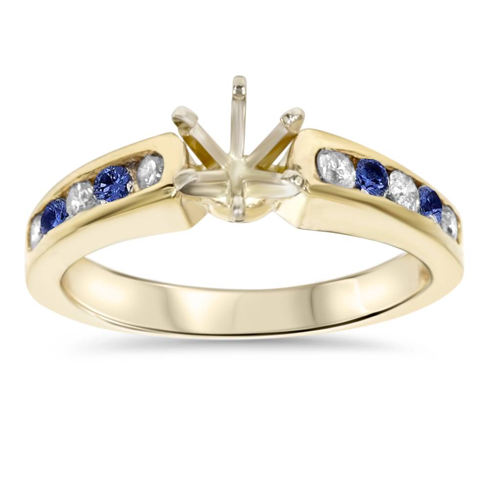 1/2 CT Blue Sapphire & Diamond Engagement Ring Setting 14K Yellow Gold