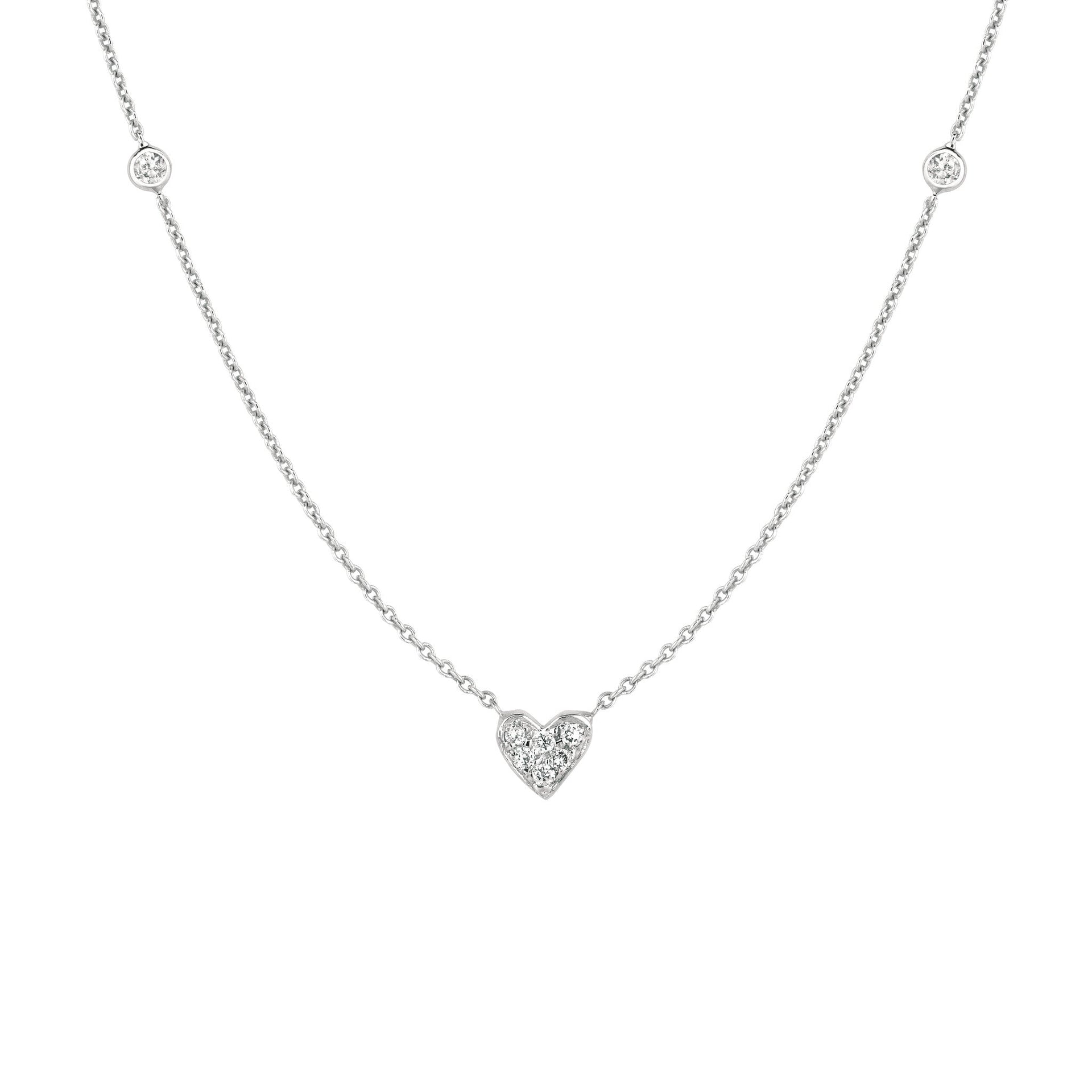Diamond Heart & Two Sided Diamond Necklace White Gold