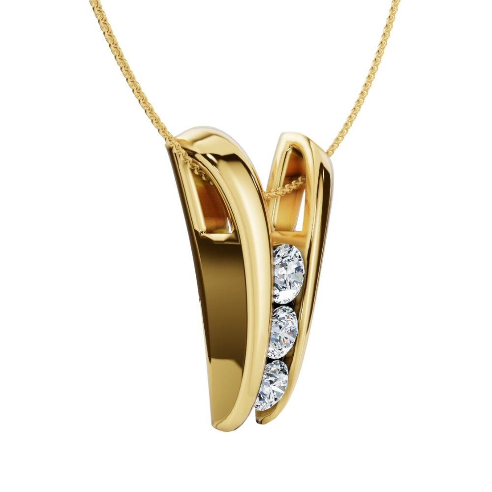 1/2ct Three Stone Diamond Pendant Gold Women's 18' Necklace Lab Grown