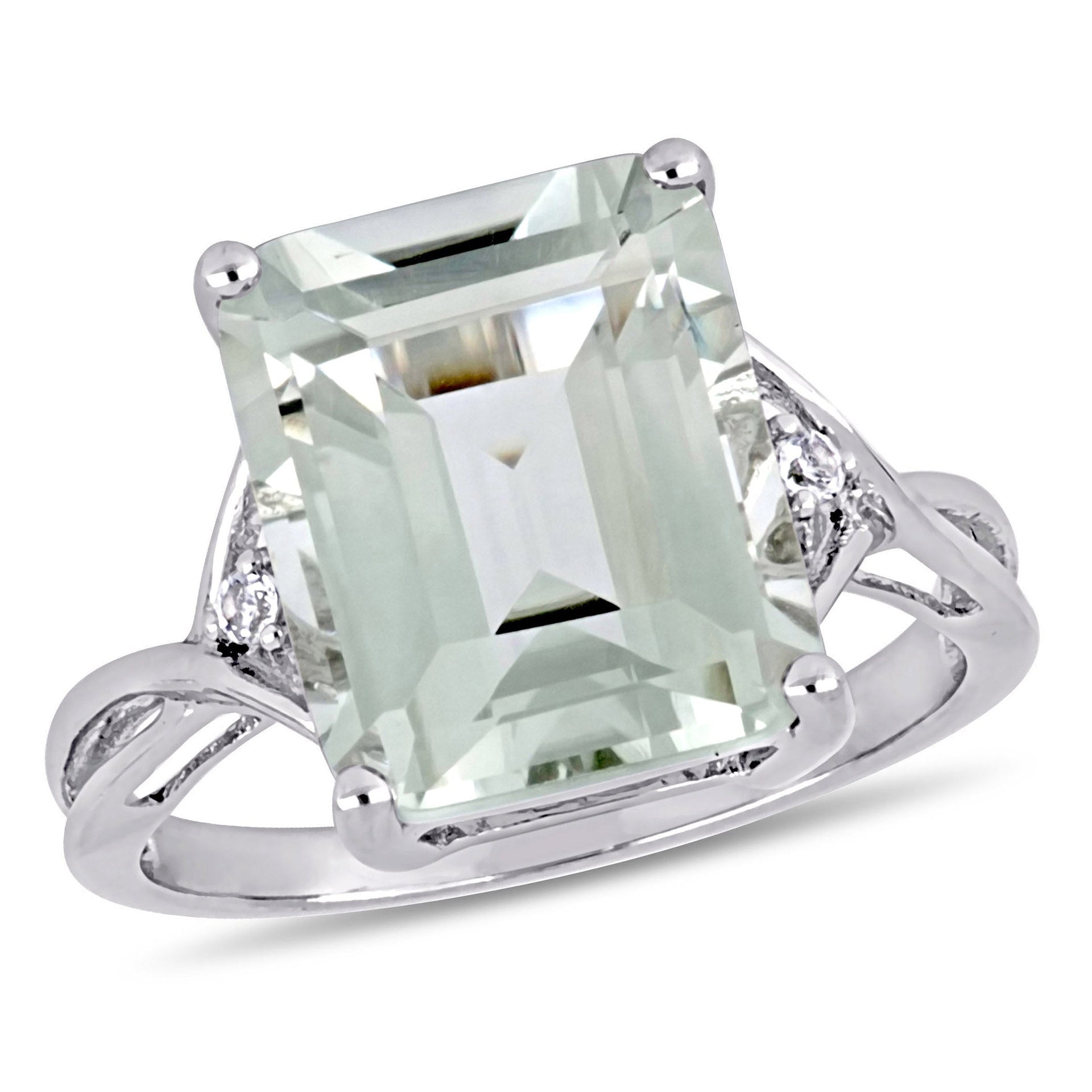 Mimi & Max 5 5/8ct TGW Emerald Cut Green Quartz and White Topaz TDWist Ring in Sterling Silver