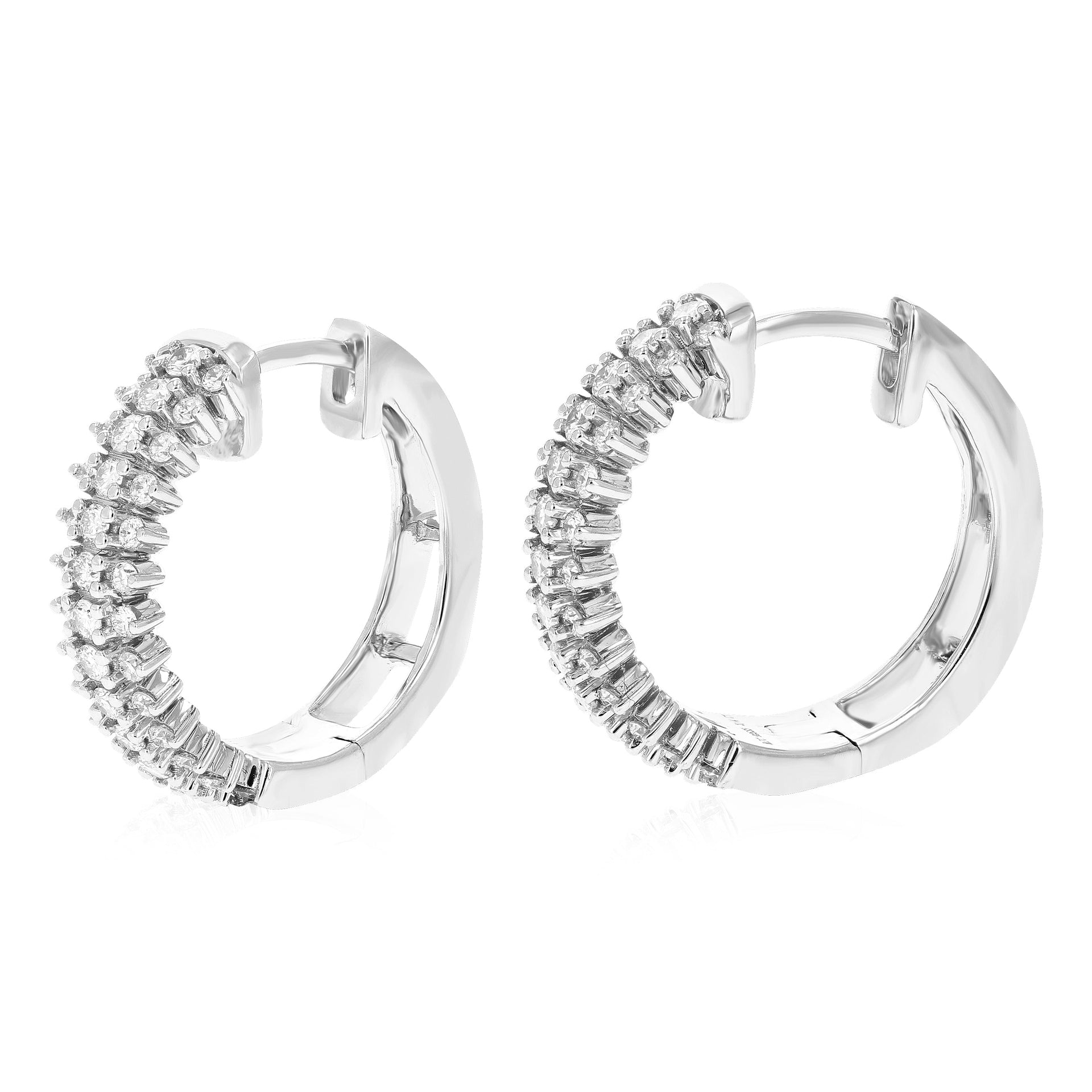 3/4 cttw 78 Stones Round Lab Grown Diamond Hoop Earrings .925 Sterling Silver Prong Set 3/4 Inch