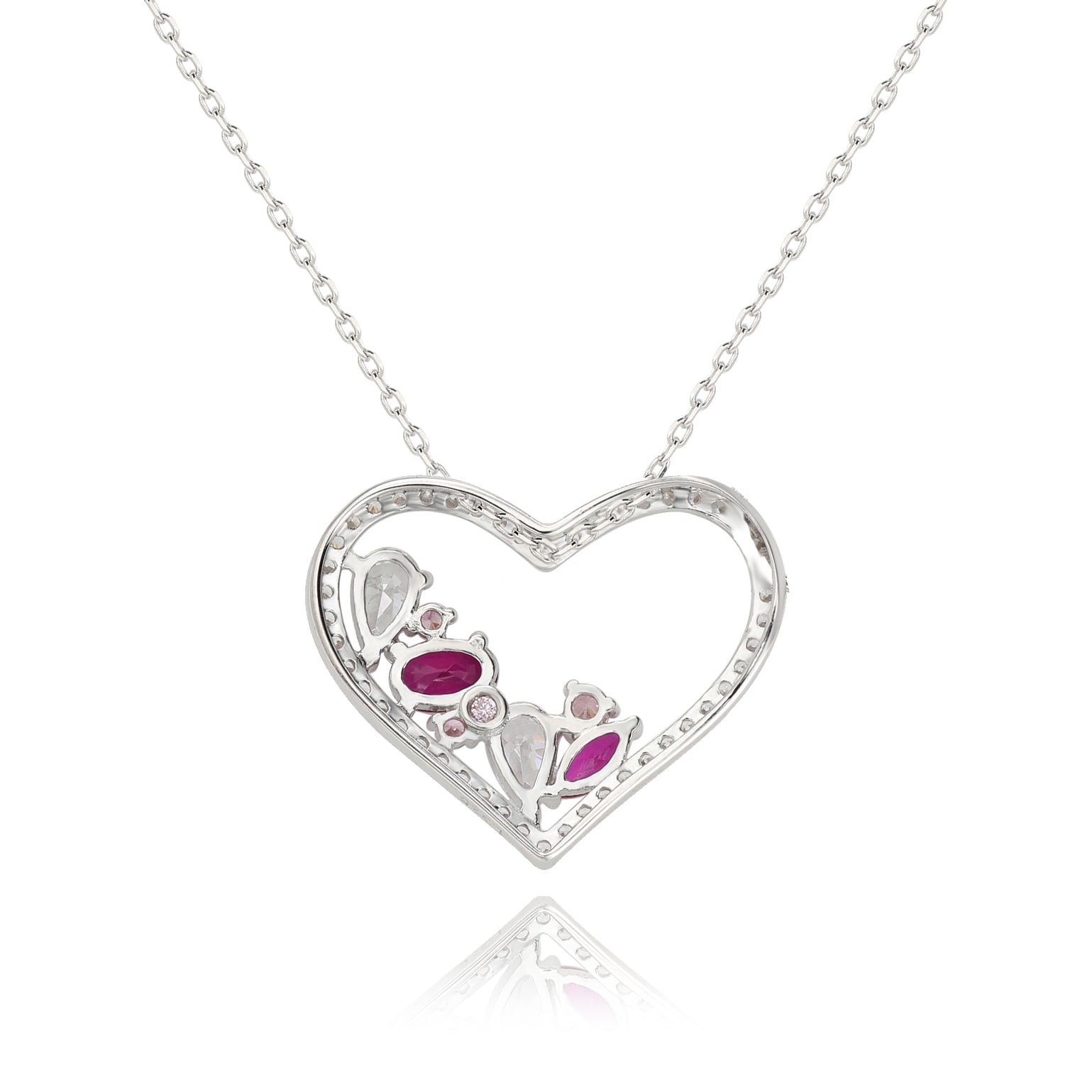 Suzy Levian Sterling Silver Ruby & White Cubic Zirconia Heart Pendant Necklace