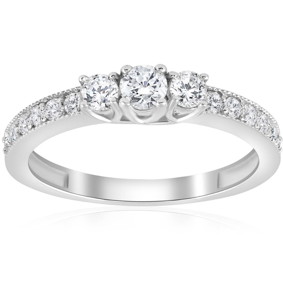 1/2 CT 3-Stone Round Diamond Ring 14K White Gold