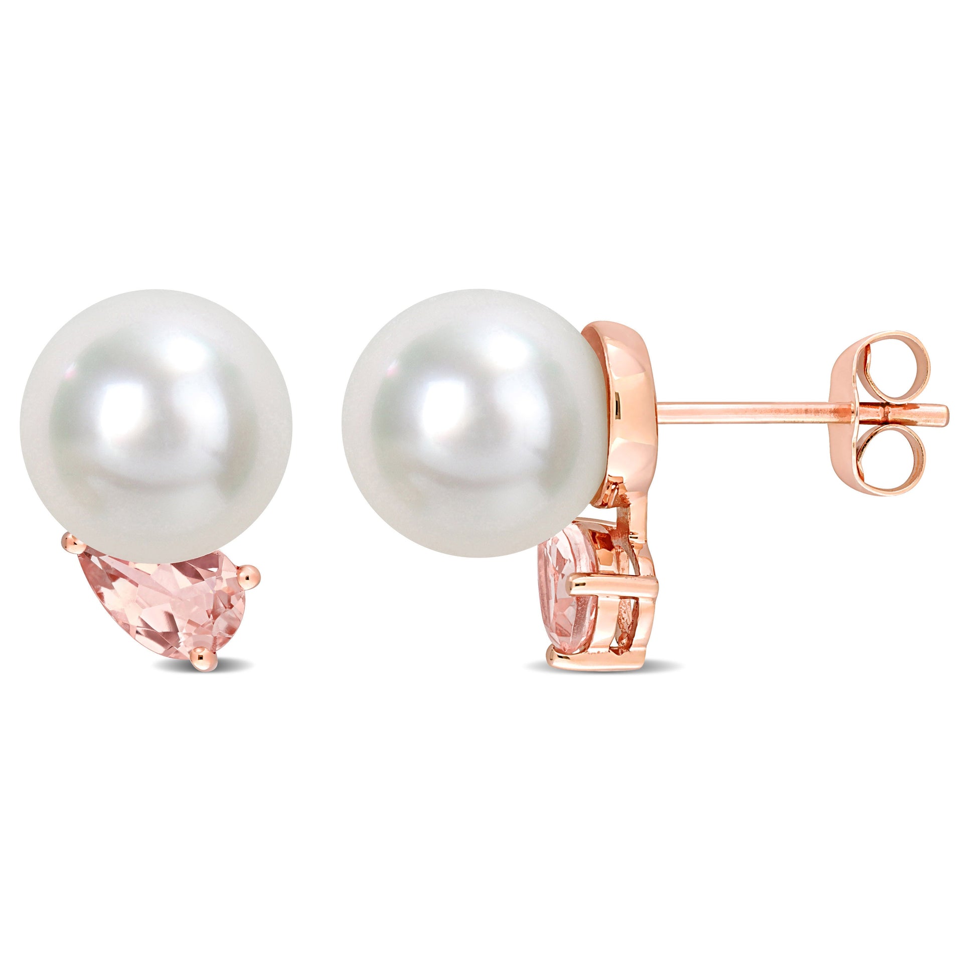 8-9mm South Sea Cultured Pearl and 4/5ct TW Morganite Stud Earrings in 14k Rose Gold