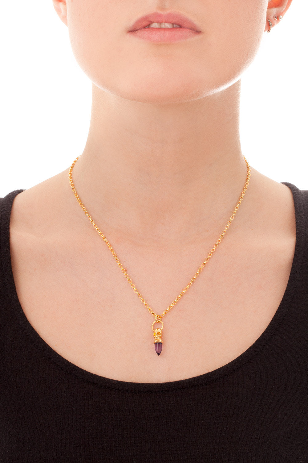 Skull Necklace - Amethyst & Gold