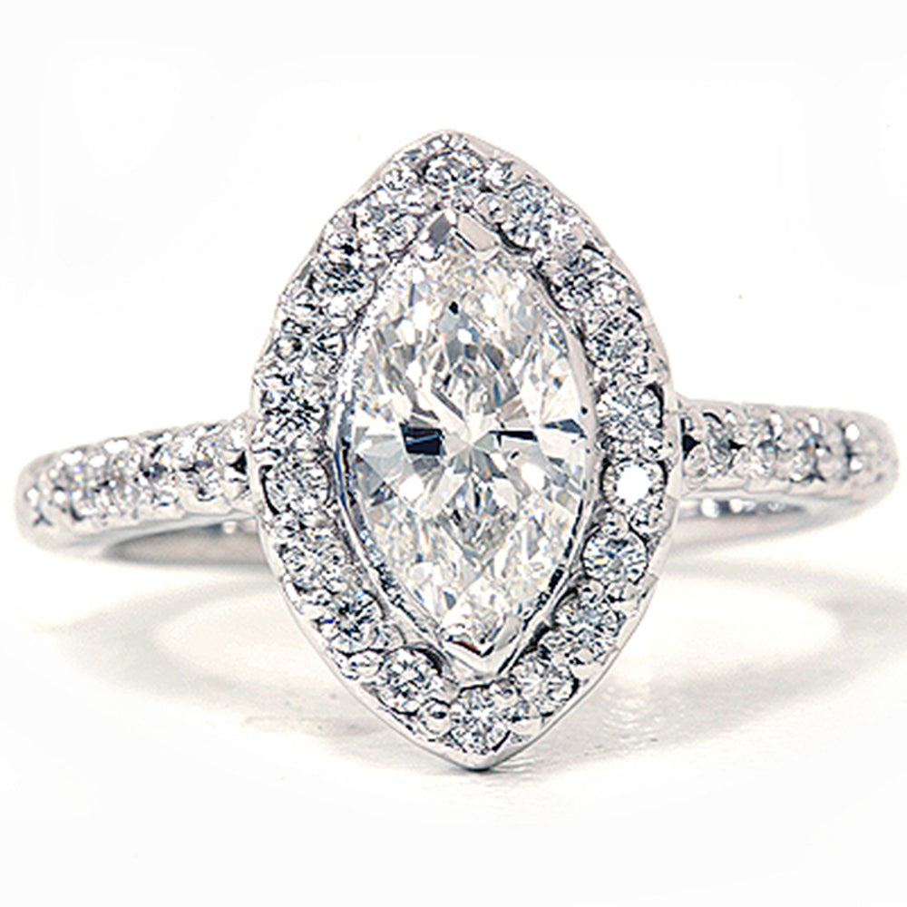 1 3/8 ct Marquise Halo Diamond Ring 14K White Gold