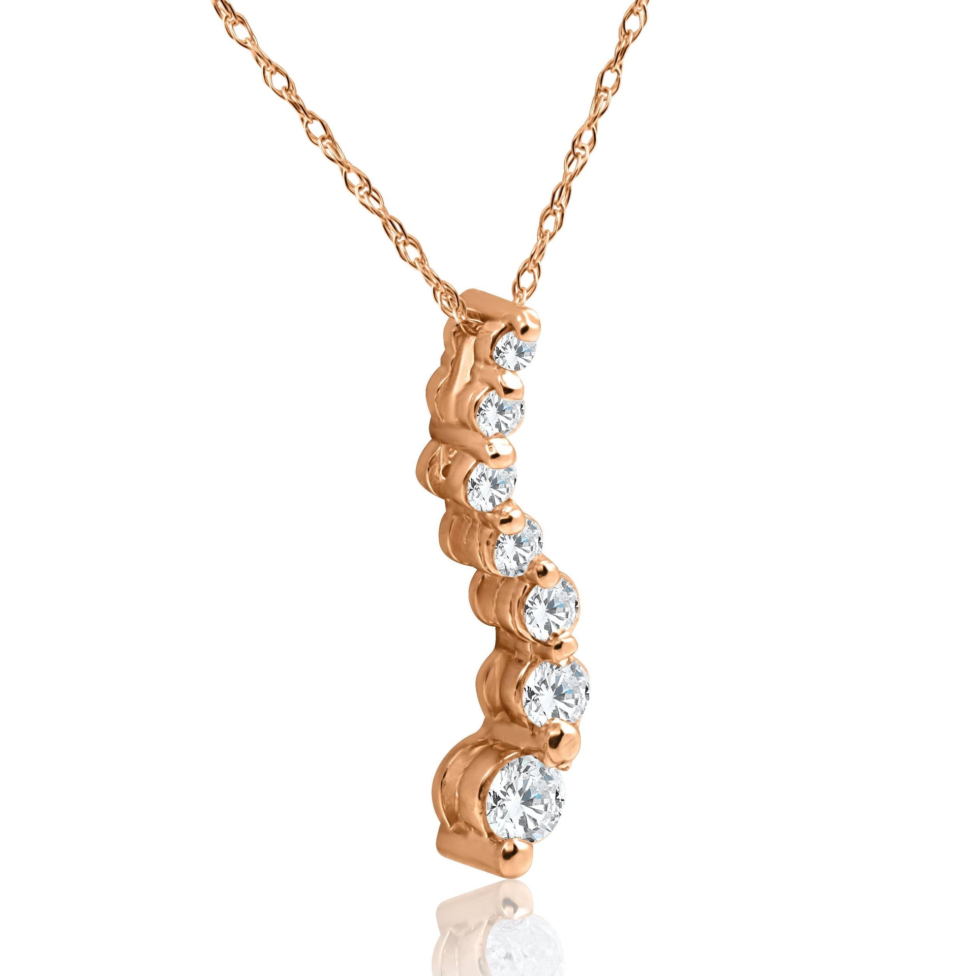 1/2 CT Diamond Journey Pendant 14K Rose Gold Women's Jewelry Necklace