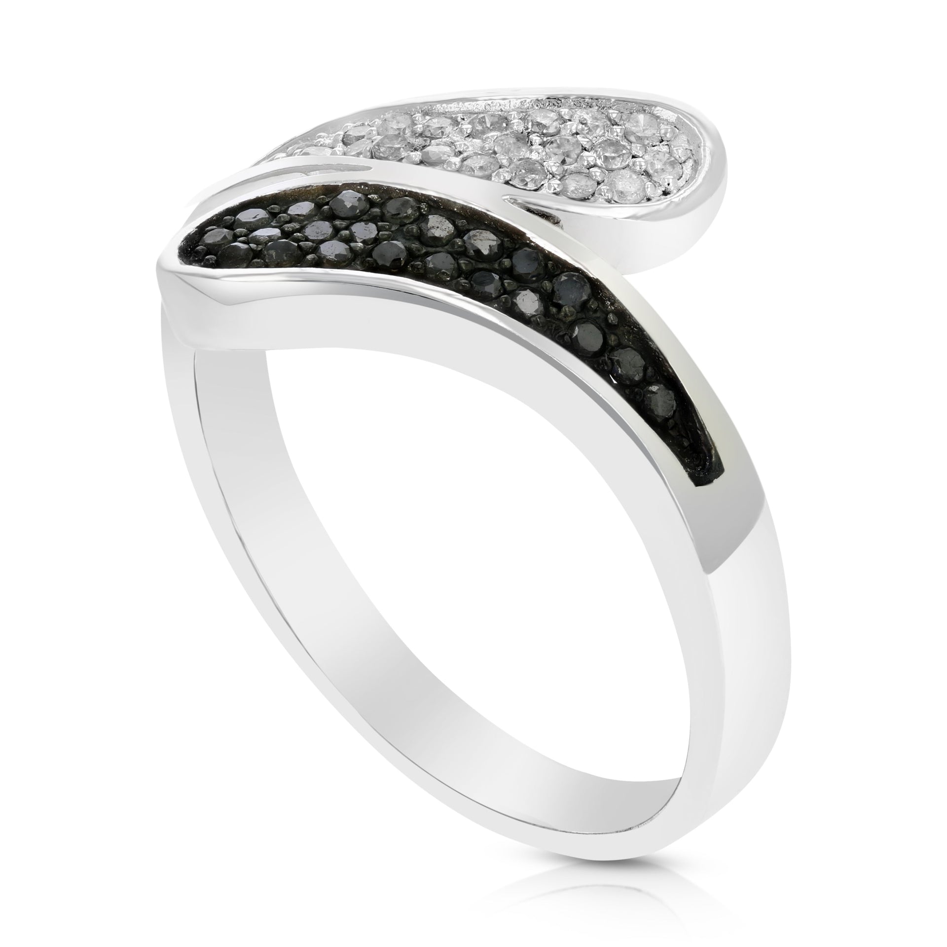 1/3 cttw Black and White Diamond Ring .925 Sterling Silver with Rhodium