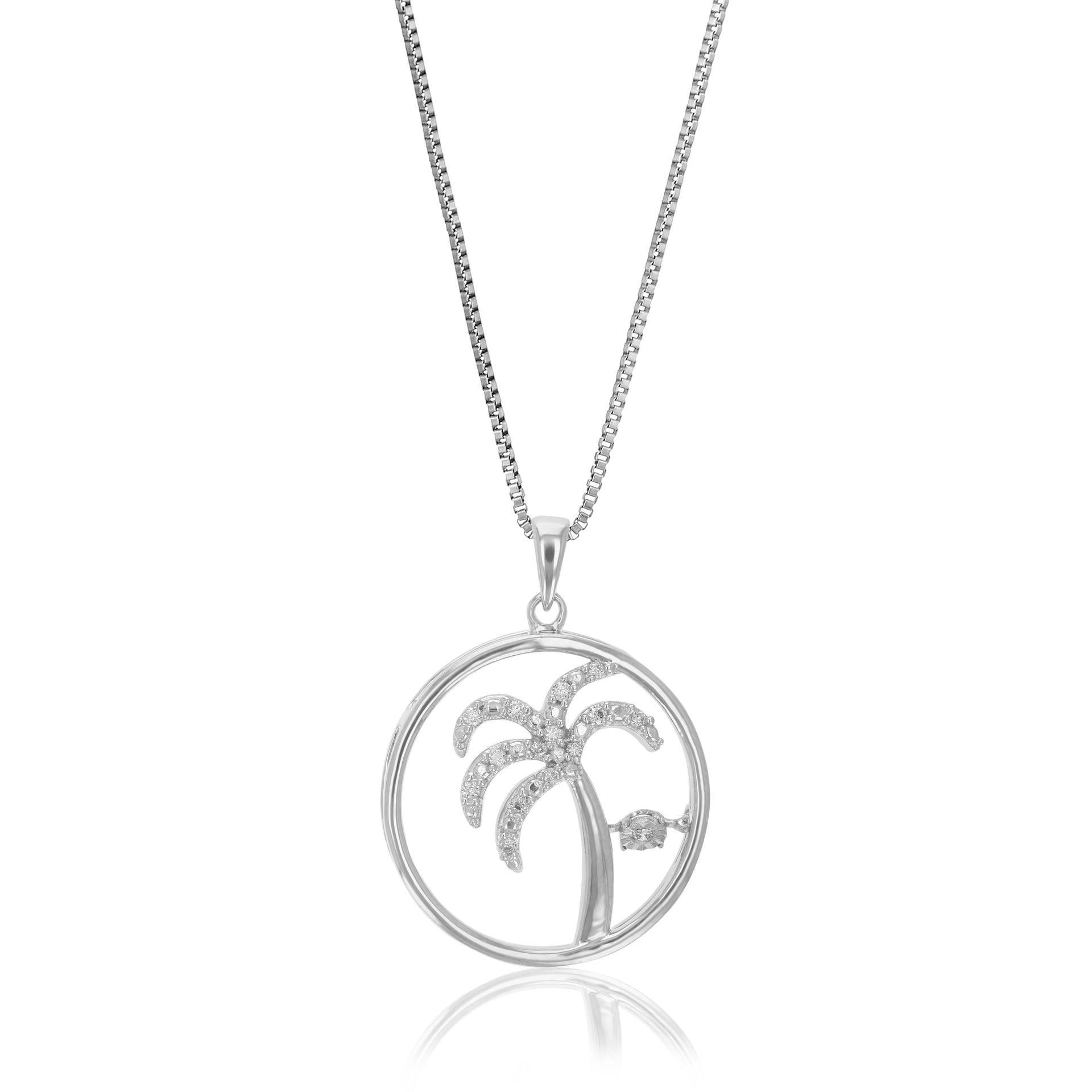 1/12 cttw Lab Grown Diamond Tree Pendant Necklace .925 Sterling Silver 3/4 Inch With 18 Inch Chain