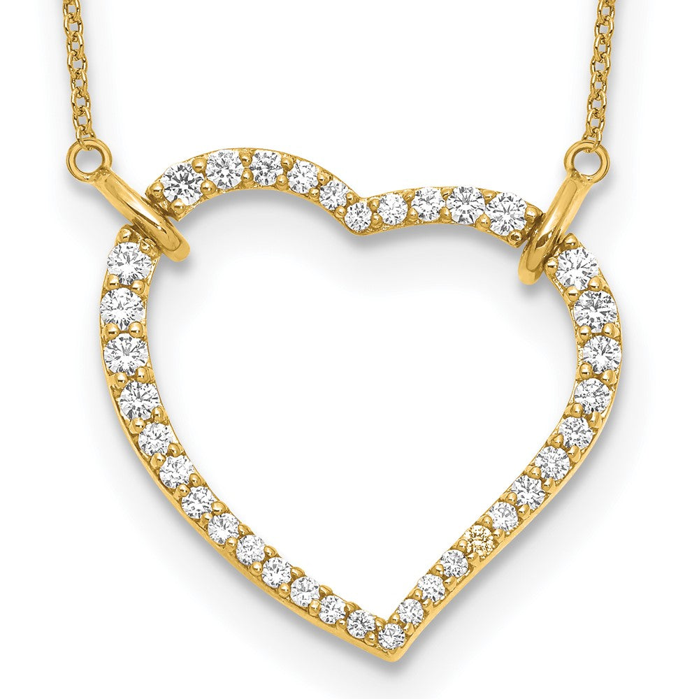 14k Gold Round Cut 0.70 CT Lab Grown Diamond Open Heart Pendant Necklace 18'