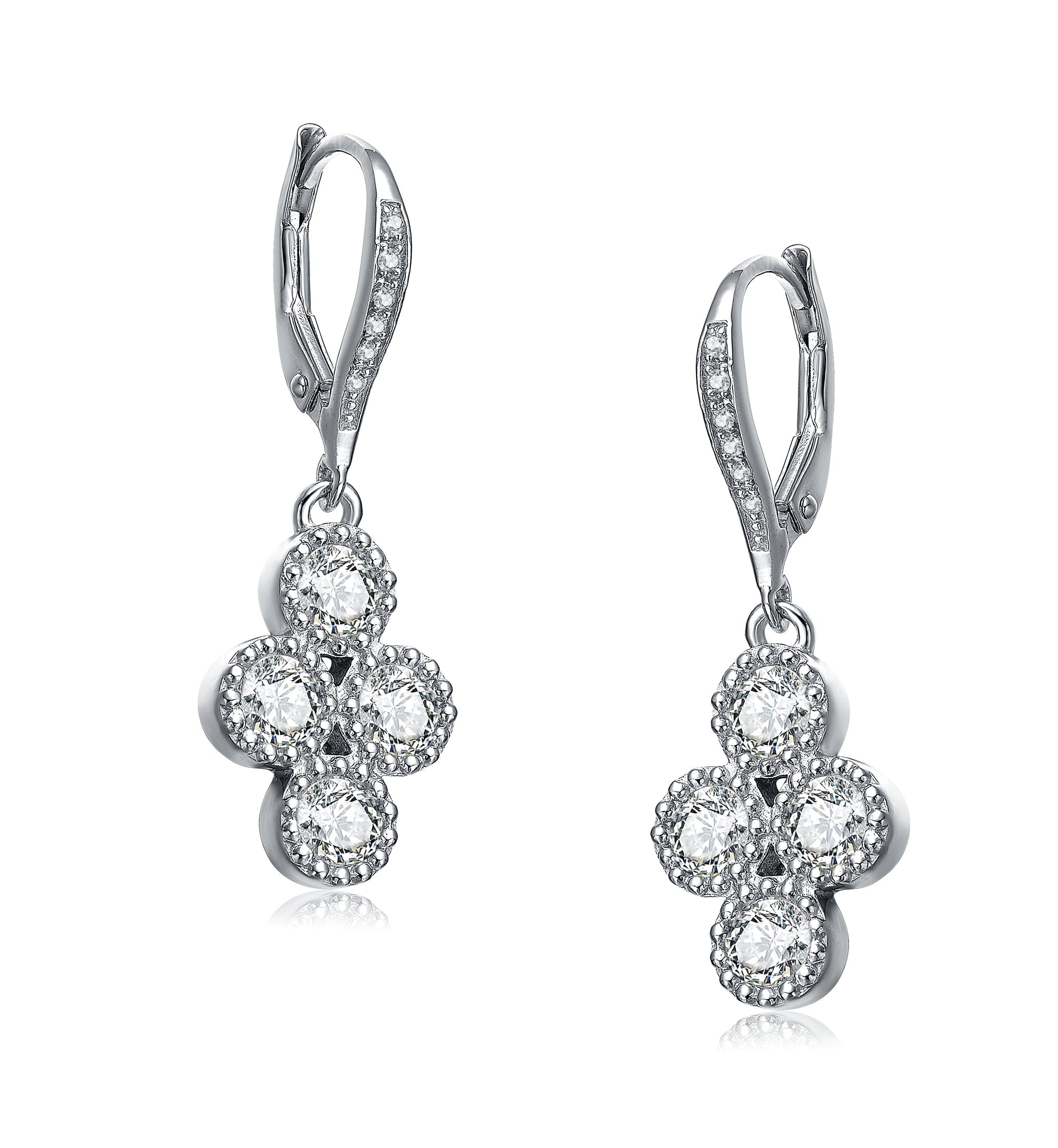 Sterling Silver Cubic Zirconia Flower Dangling Earrings
