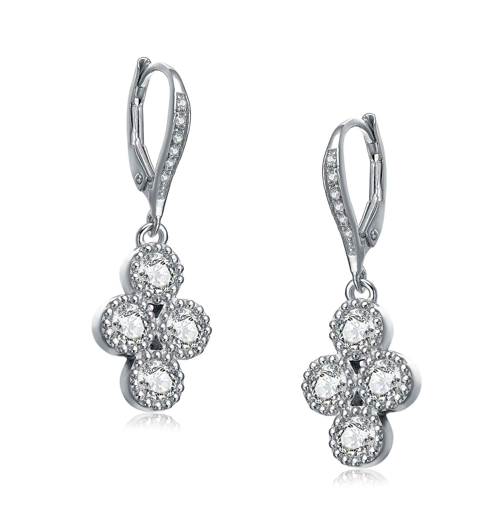 Sterling Silver Cubic Zirconia Flower Dangling Earrings