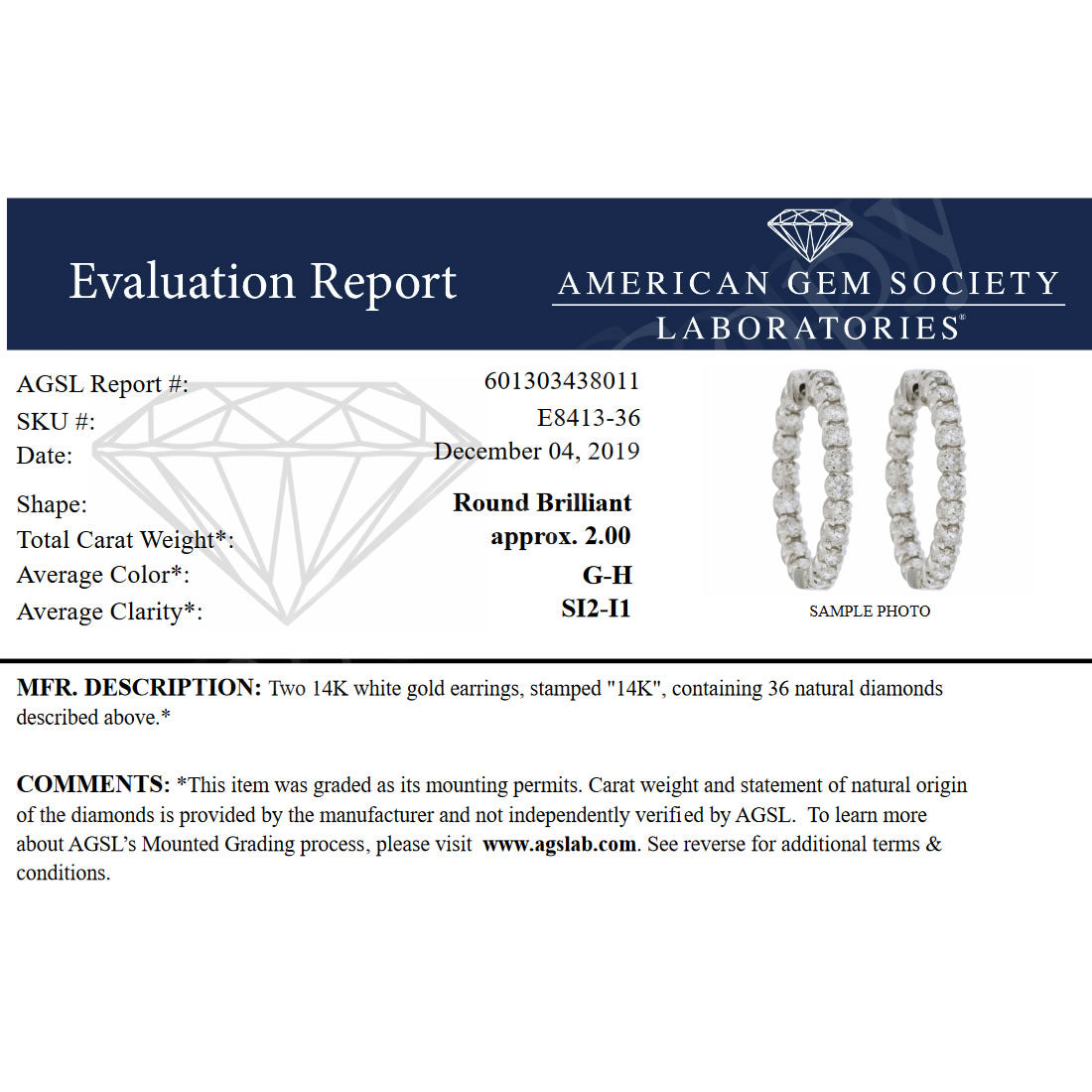 2 cttw SI2-I1 Certified Diamond Inside Out Hoop Earrings 14K White Gold 1 Inch