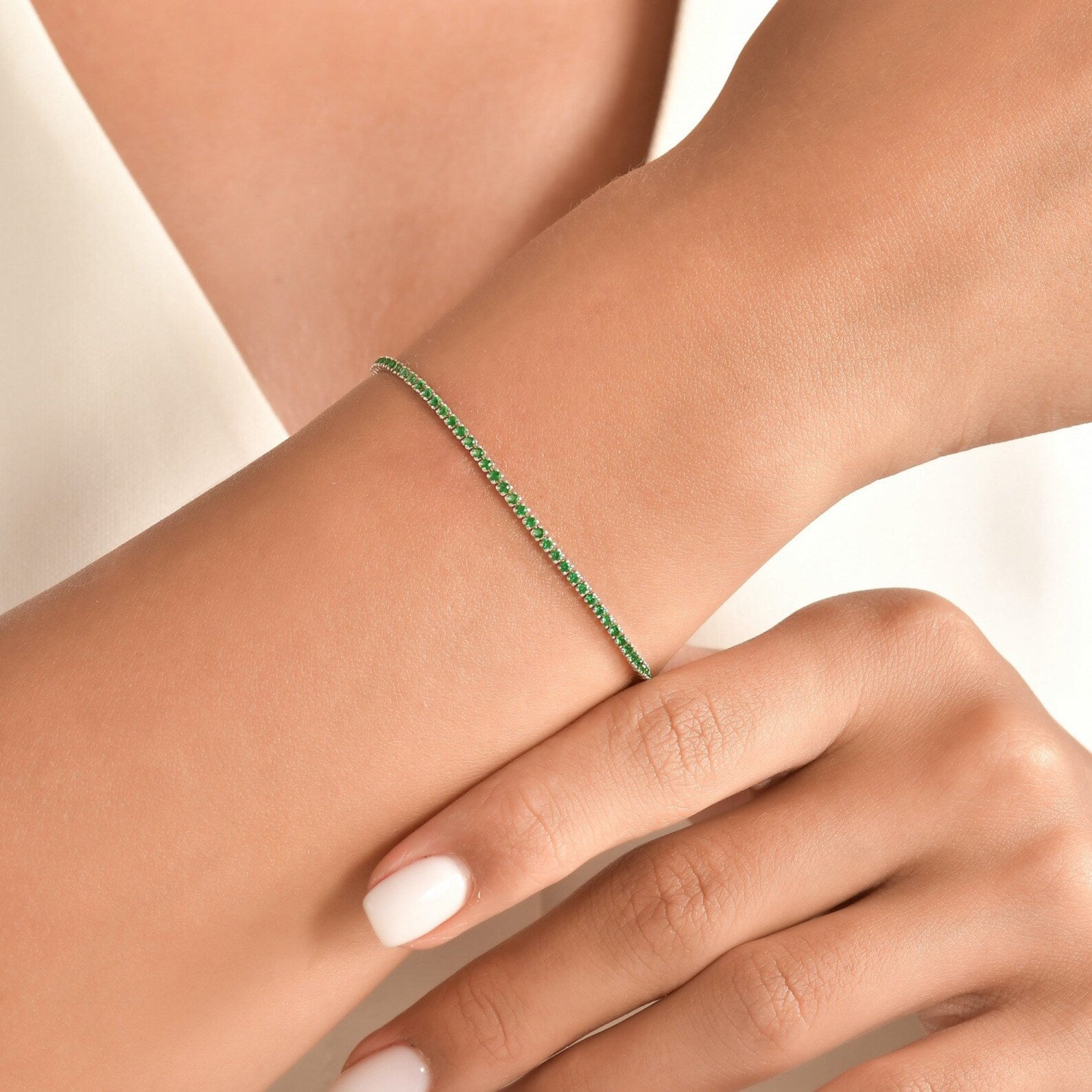 Sterling Silver Mini Green Tennis Bracelet - 2Mm