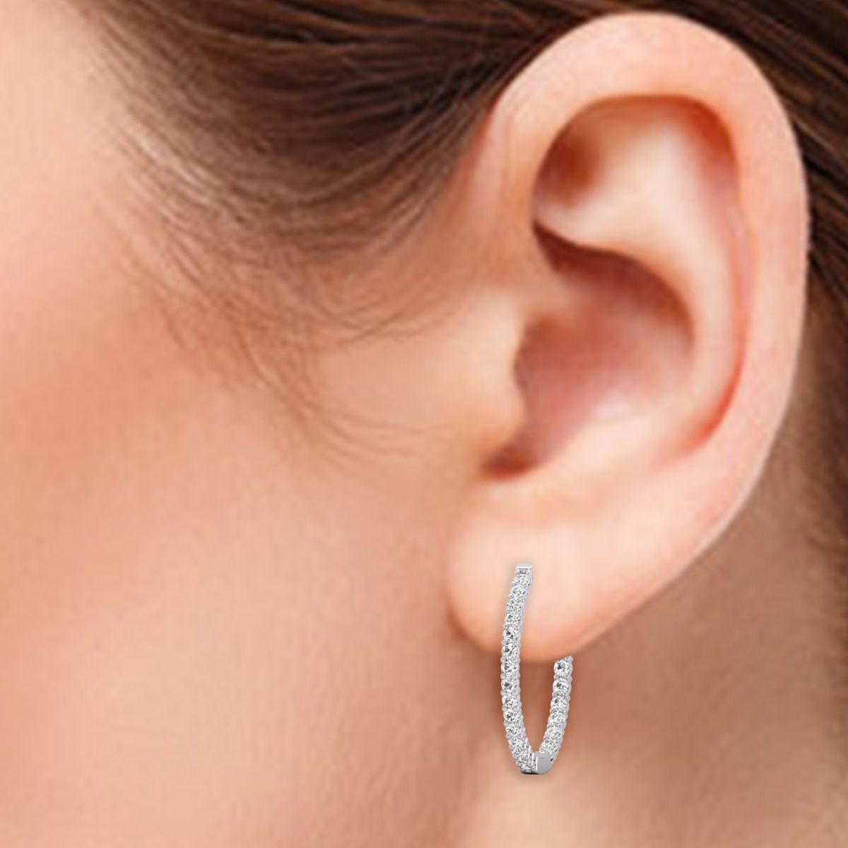 Diana M Lab 14KT WG 3CT TW Round In & Out Hoop Earring