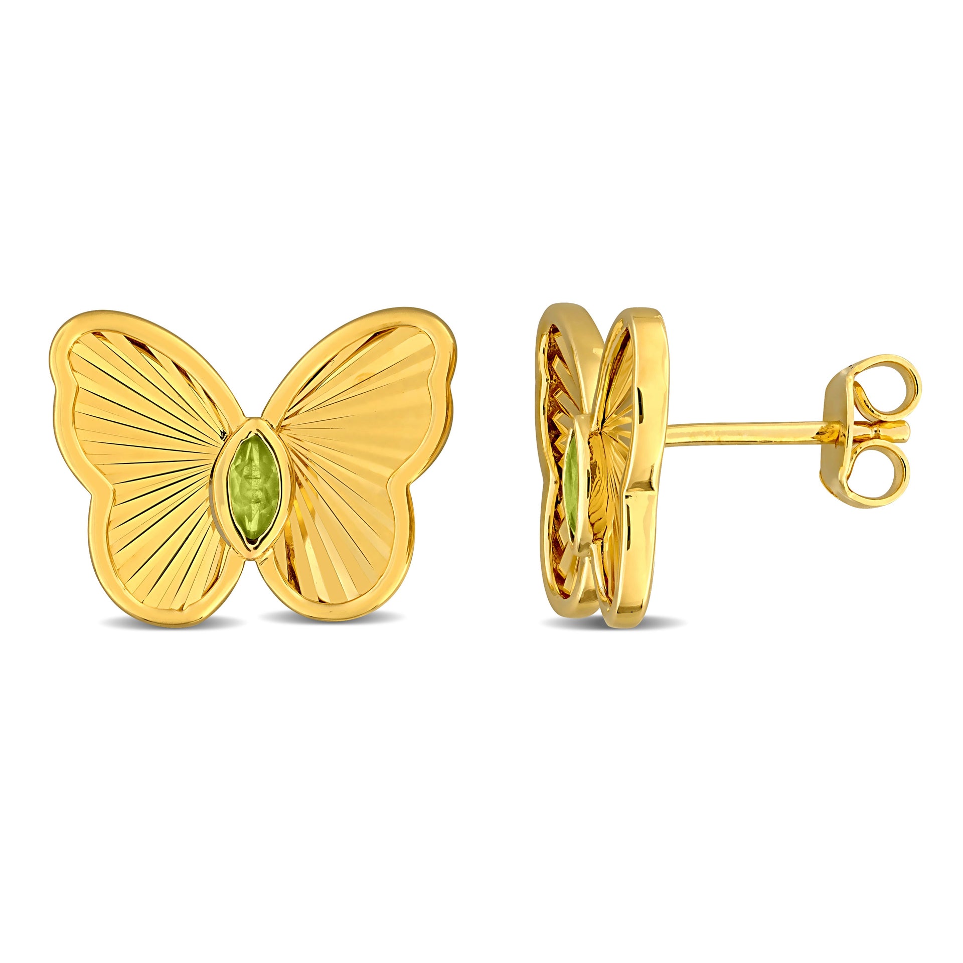 Mimi & Max 1/5ct TGW Marquise-Cut Peridot Butterfly Stud Earrings Yellow Silver