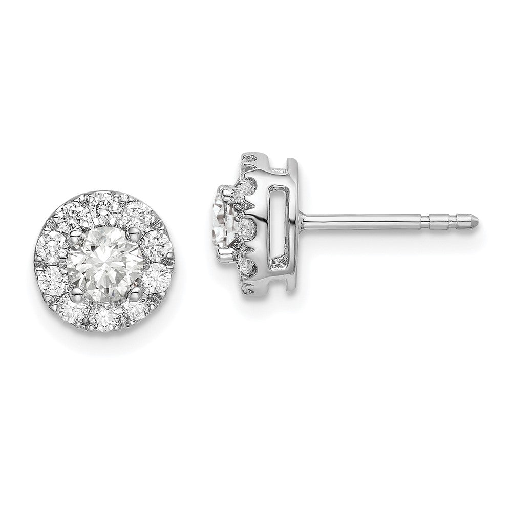 14K White Gold 1 CT Lab Grown Diamond Round Halo Stud Earrings VS Clarity G-H Color