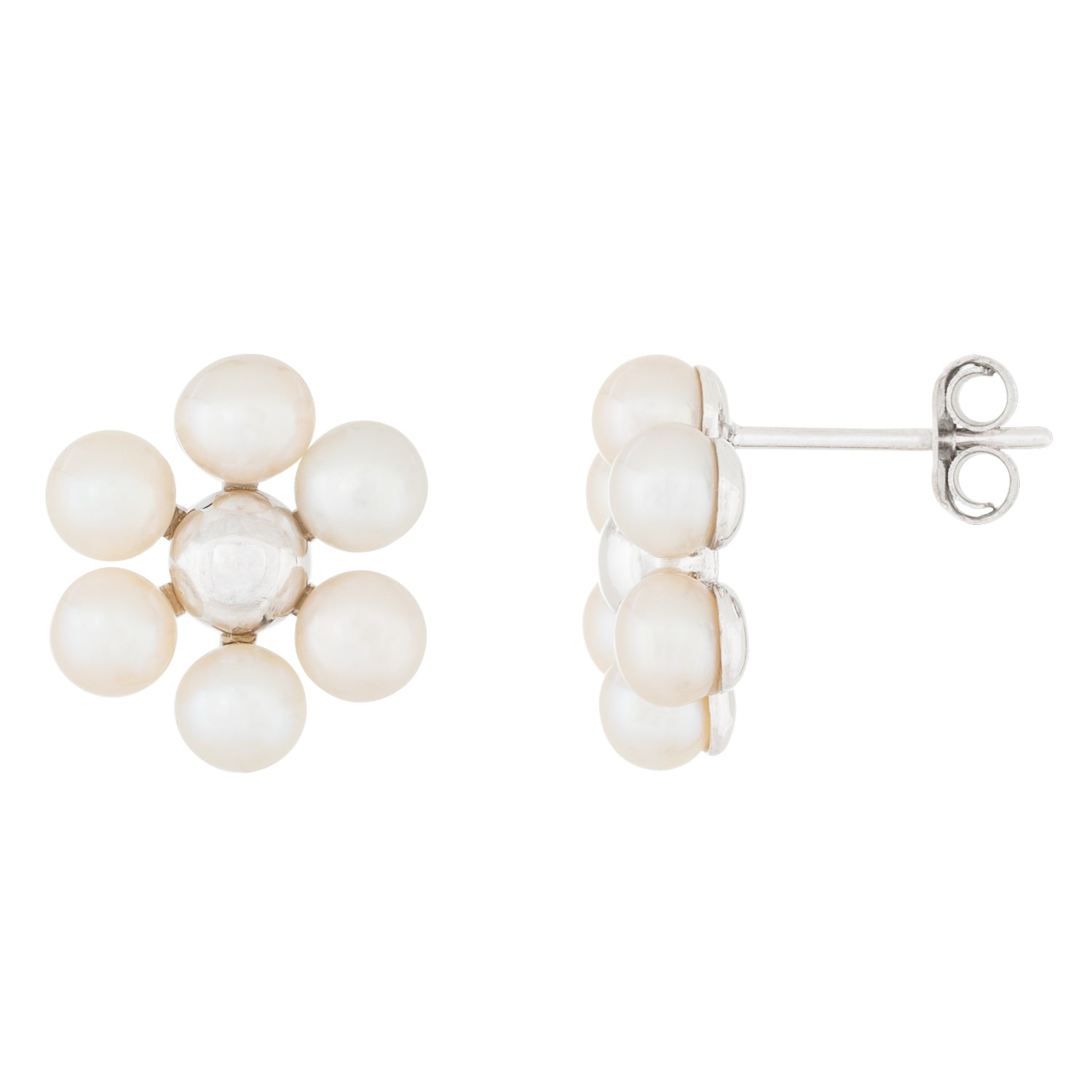 White 4-4.5mm Flower Shaped Freshwater Pearl Earrings