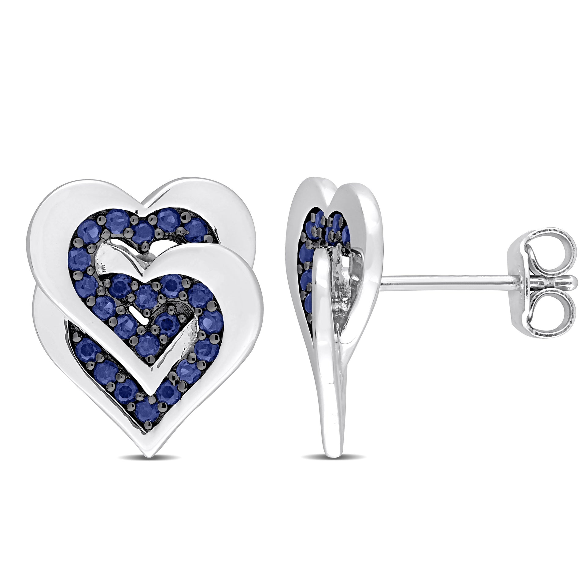 Mimi & Max 1/2 CT TGW Blue Sapphire Interlocking Hearts Stud Earrings in Sterling Silver