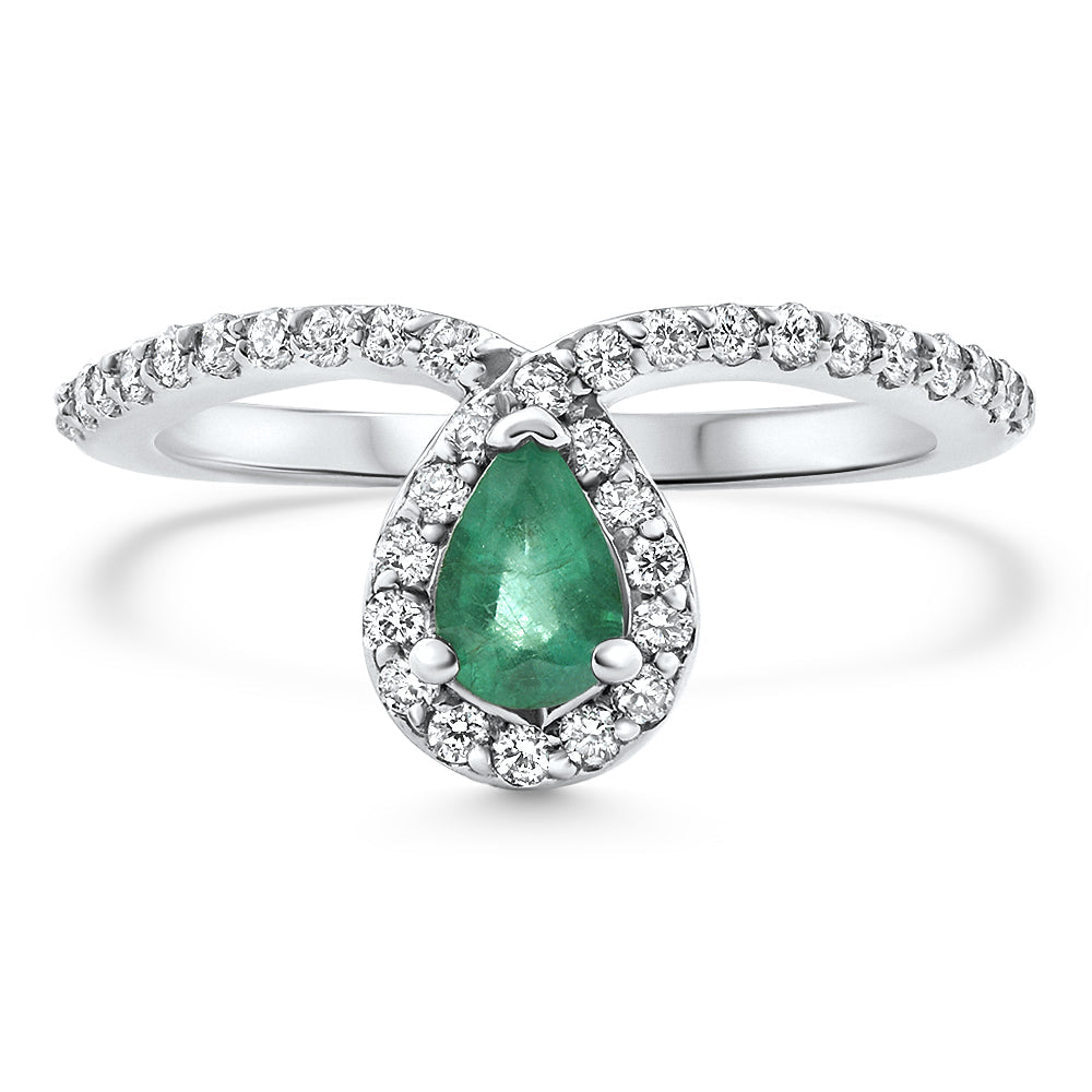 3/4Ct Pear Shaped Emerald Diamond Ring 10k Gold Lab Grown