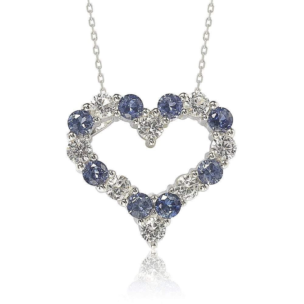 Suzy Levian Sterling Silver Sapphire & Diamond Accent Alternating Heart Eternity Pendant