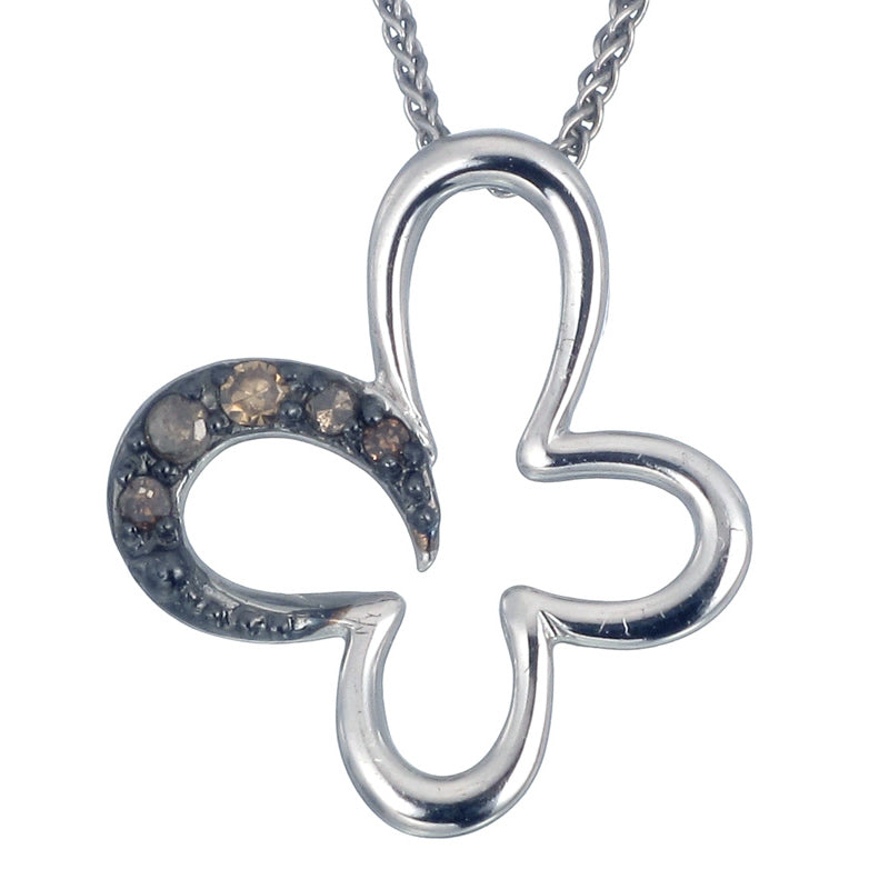 1/10 cttw Champagne Diamond Pendant Necklace .925 Sterling Silver With Rhodium