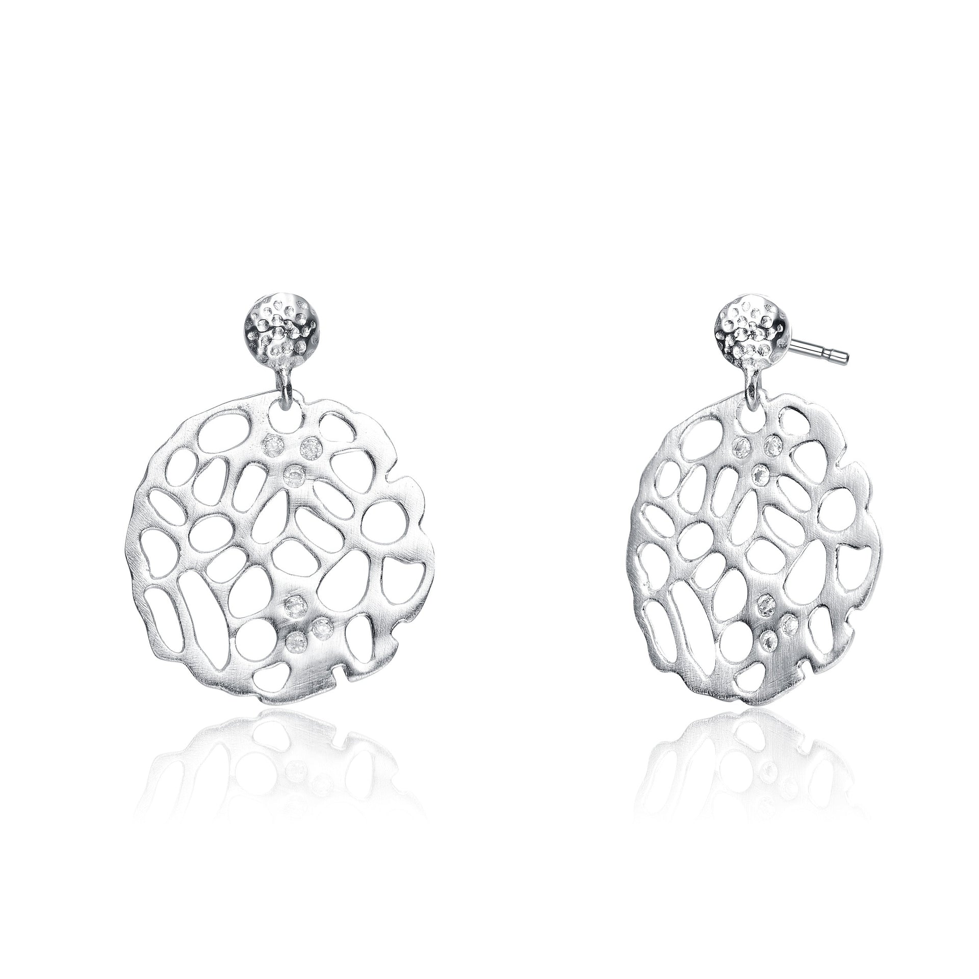 Sterling Silver Cubic Zirconia Matte Brushed Filigree Earrings