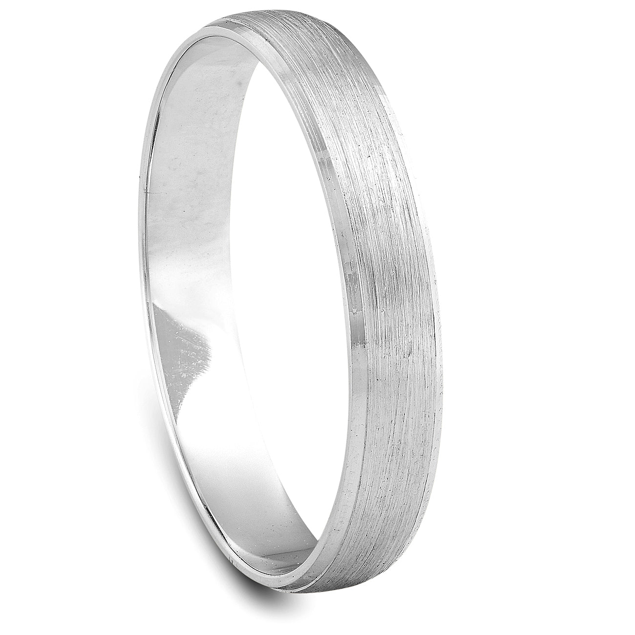 4mm Beveled & Brushed Wedding Band 14K White Gold Size Selectable