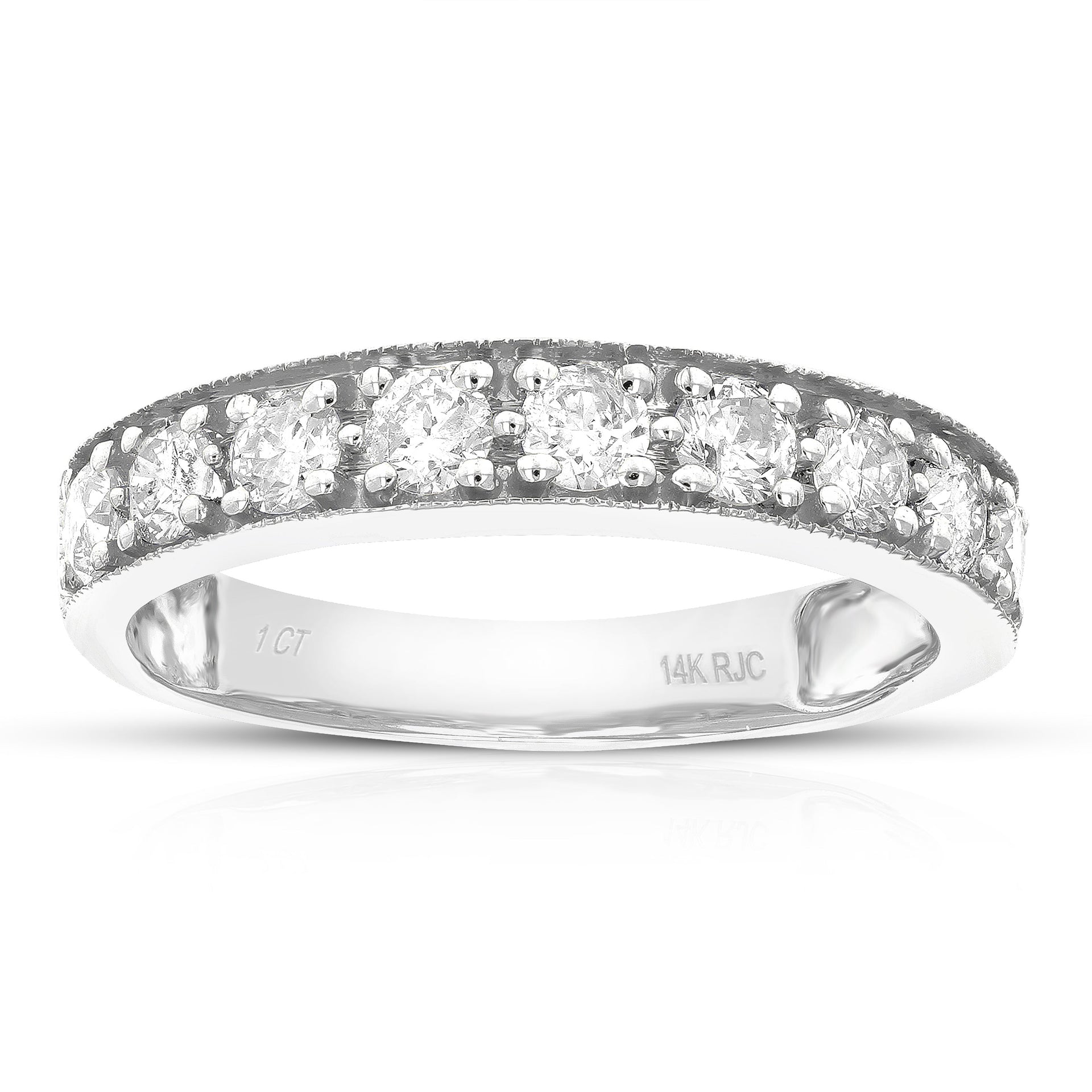 1 Cttw Diamond Wedding Band For Women Milgrain Diamond Wedding Band In 14K Gold Prong Set