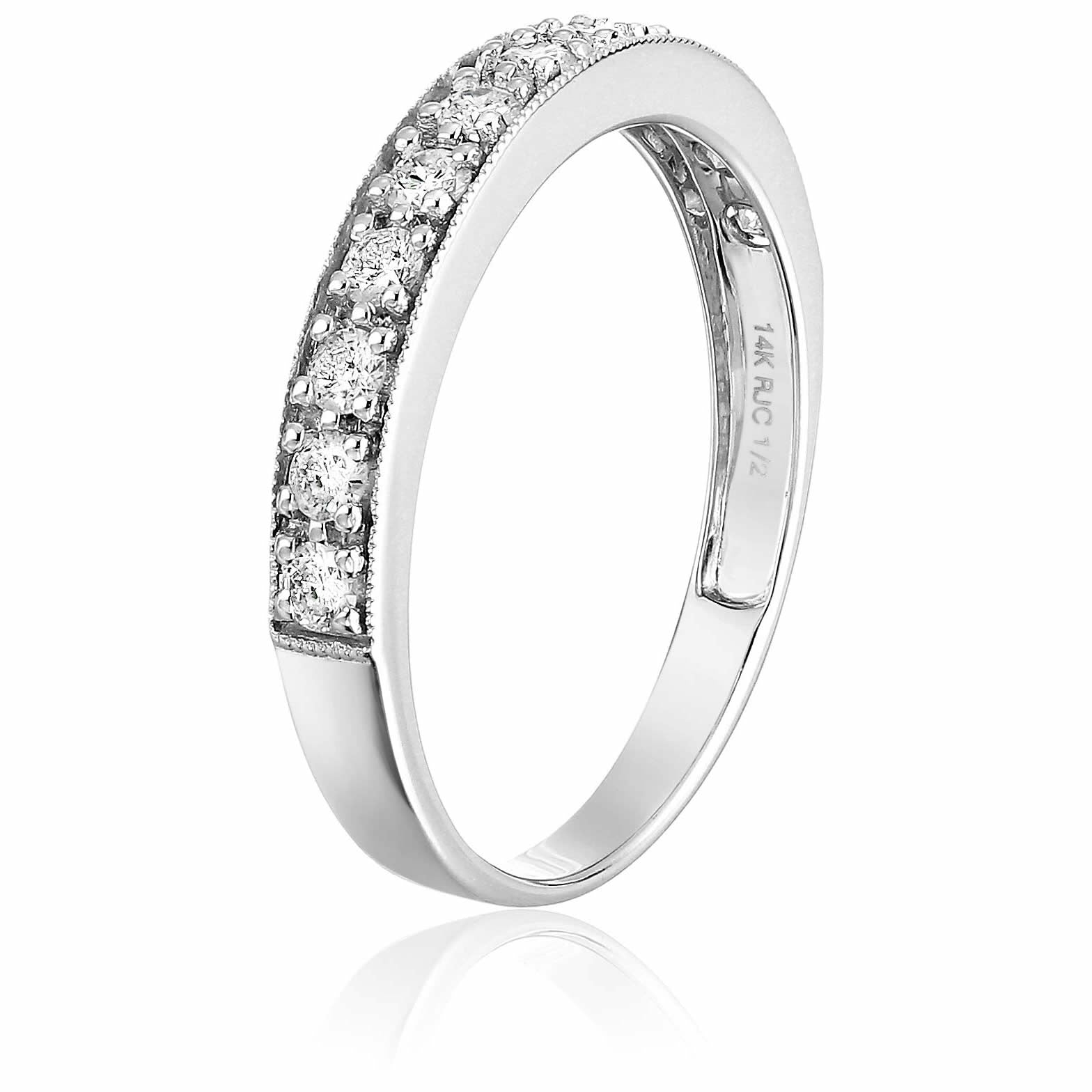 1/2 Cttw Diamond Wedding Band With Milgrain 14K White Or Yellow Gold Prong Set