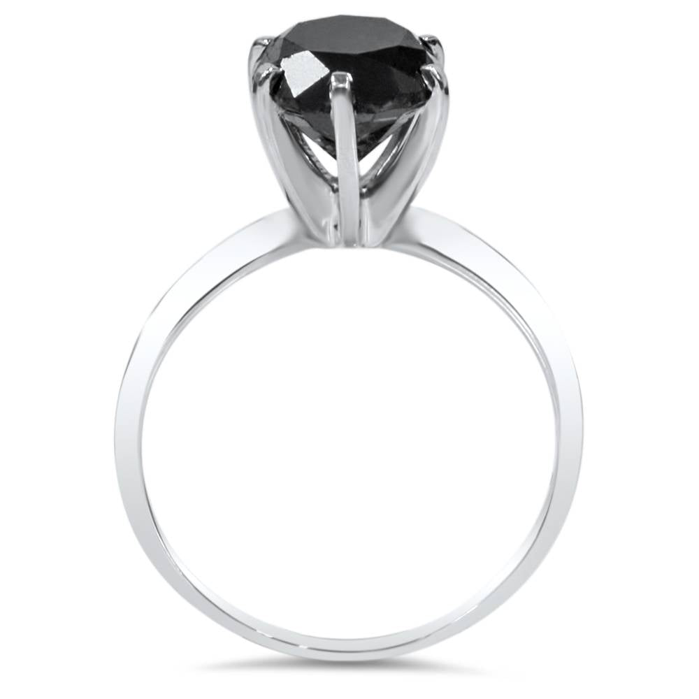 2 ct 14K White Gold Black Diamond Solitaire Engagement Ring