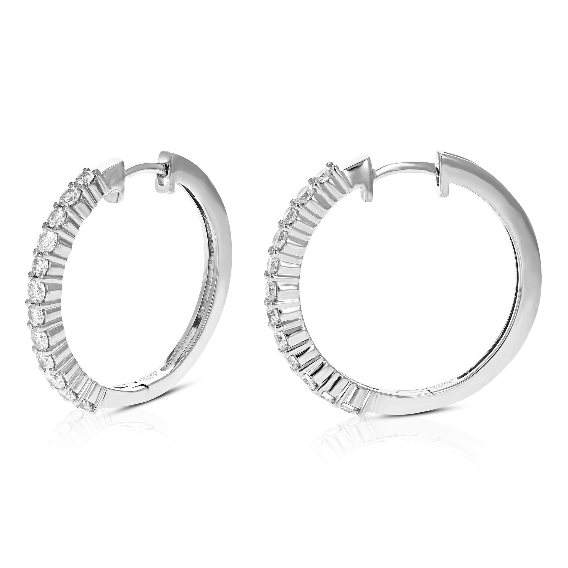 1 cttw Round Lab Grown Diamond Hoop Earrings .925 Sterling Silver Prong Set 1 Inch