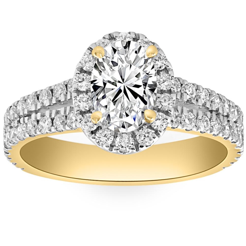 2 ct Diamond Oval Lab Grown Halo Engagement Ring White, Yellow or Rose Gold