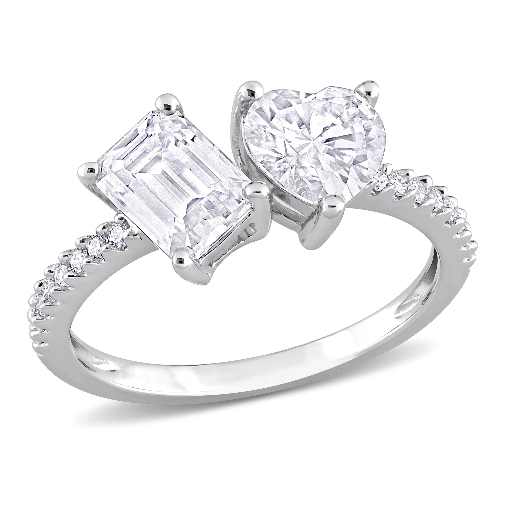 2 1/8 CT TGW Octagon Heart-Shape and Created Moissanite 2-Stone Ring in Sterling Silver
