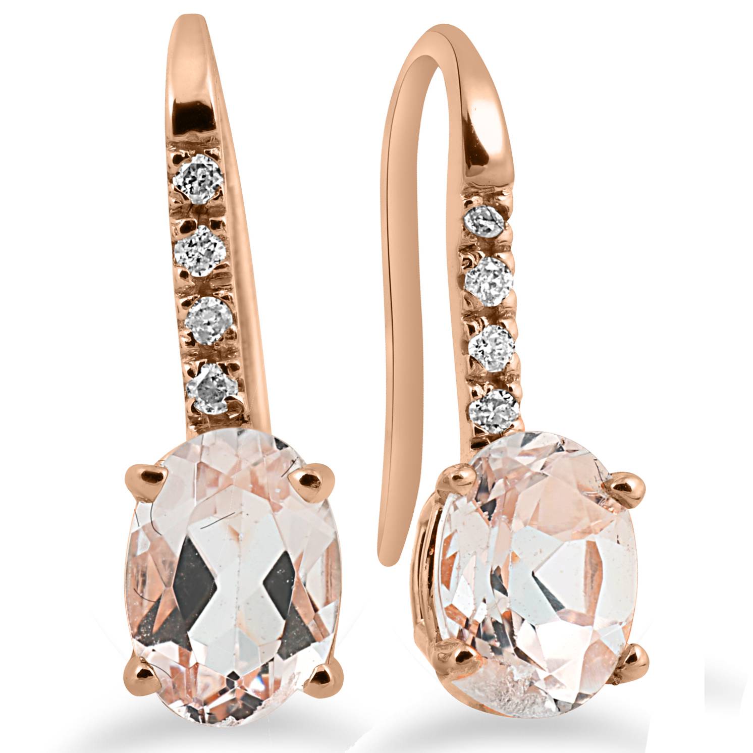1 1/5Ct Morganite & Diamond Drop Earrings 14K Rose Gold 3/4' Tall