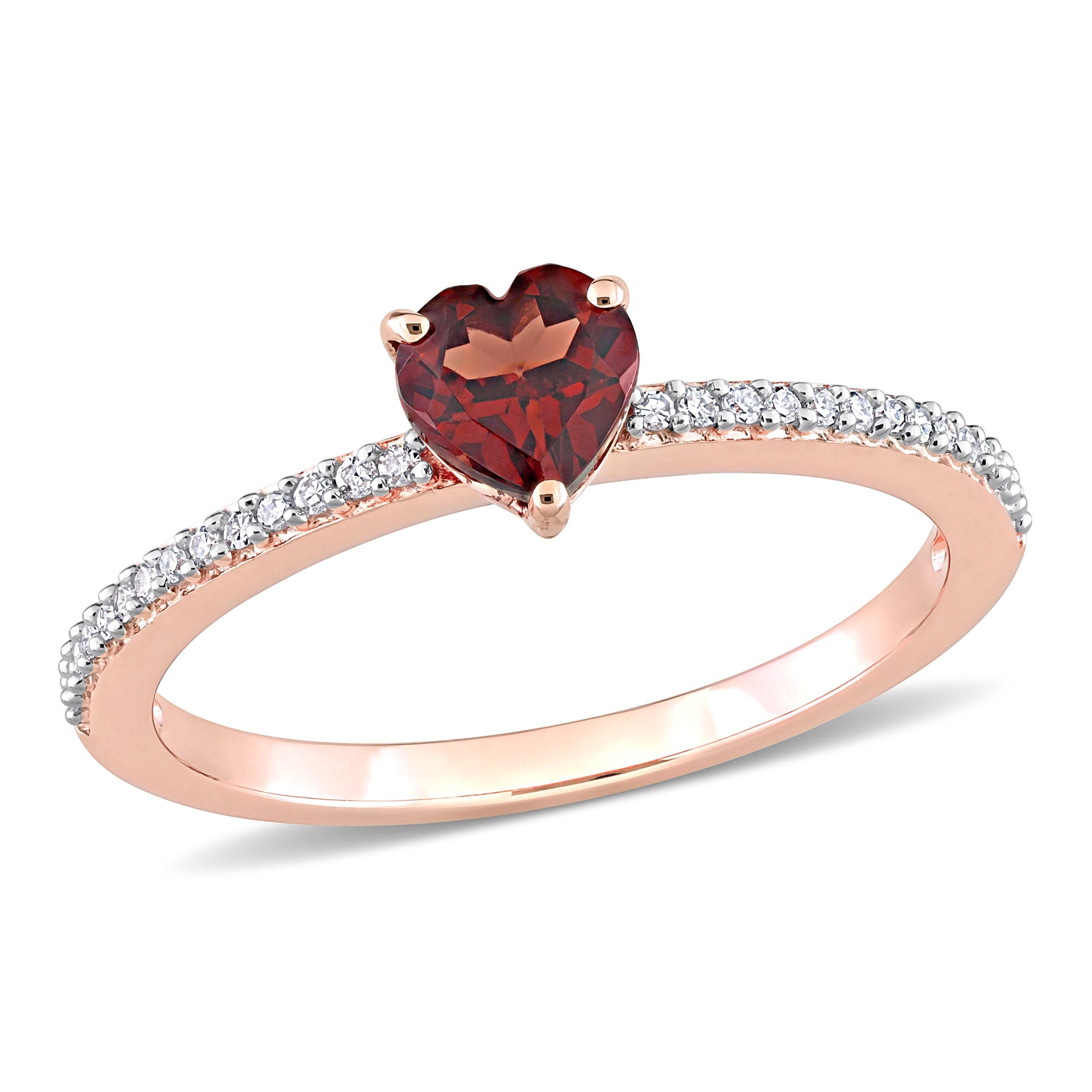 1/2 CT TGW Heart Shaped Garnet and 1/10 CT TW Promise Ring in 10k Rose Gold