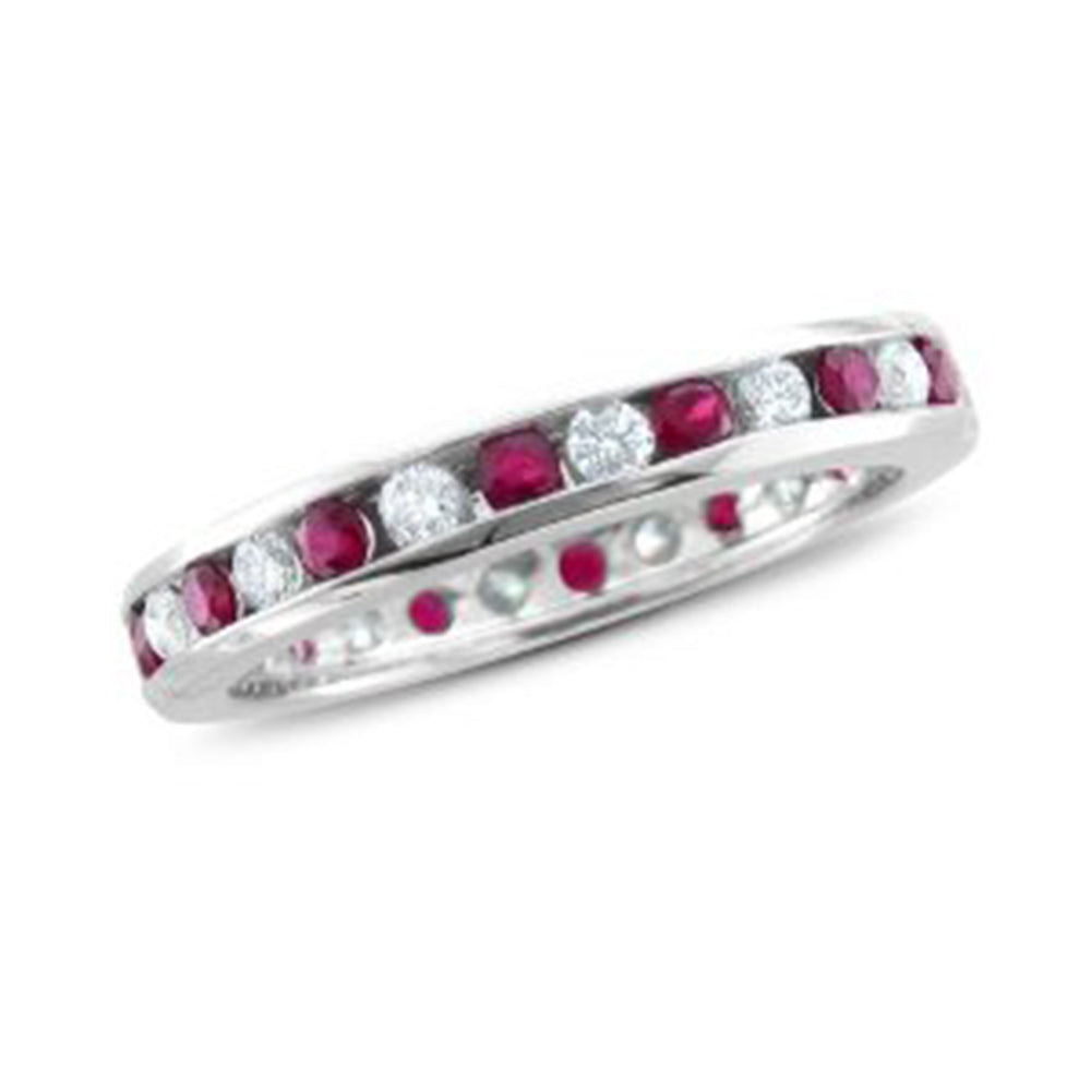 1 1/2 CT Ruby & Diamond Eternity Ring 14K White Gold