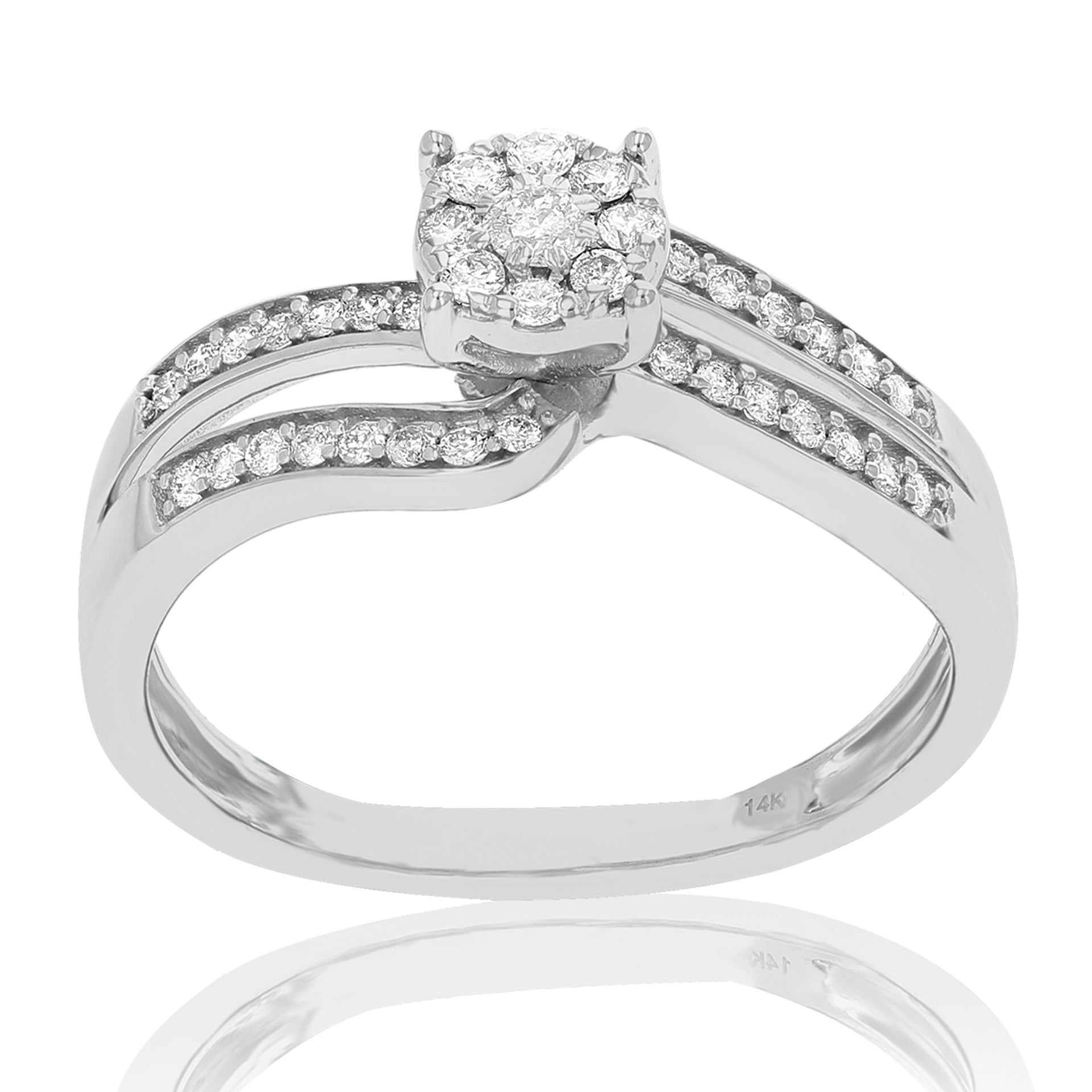 1/4 cttw Diamond Cluster Set Wedding Engagement Ring 14K White Gold Bridal