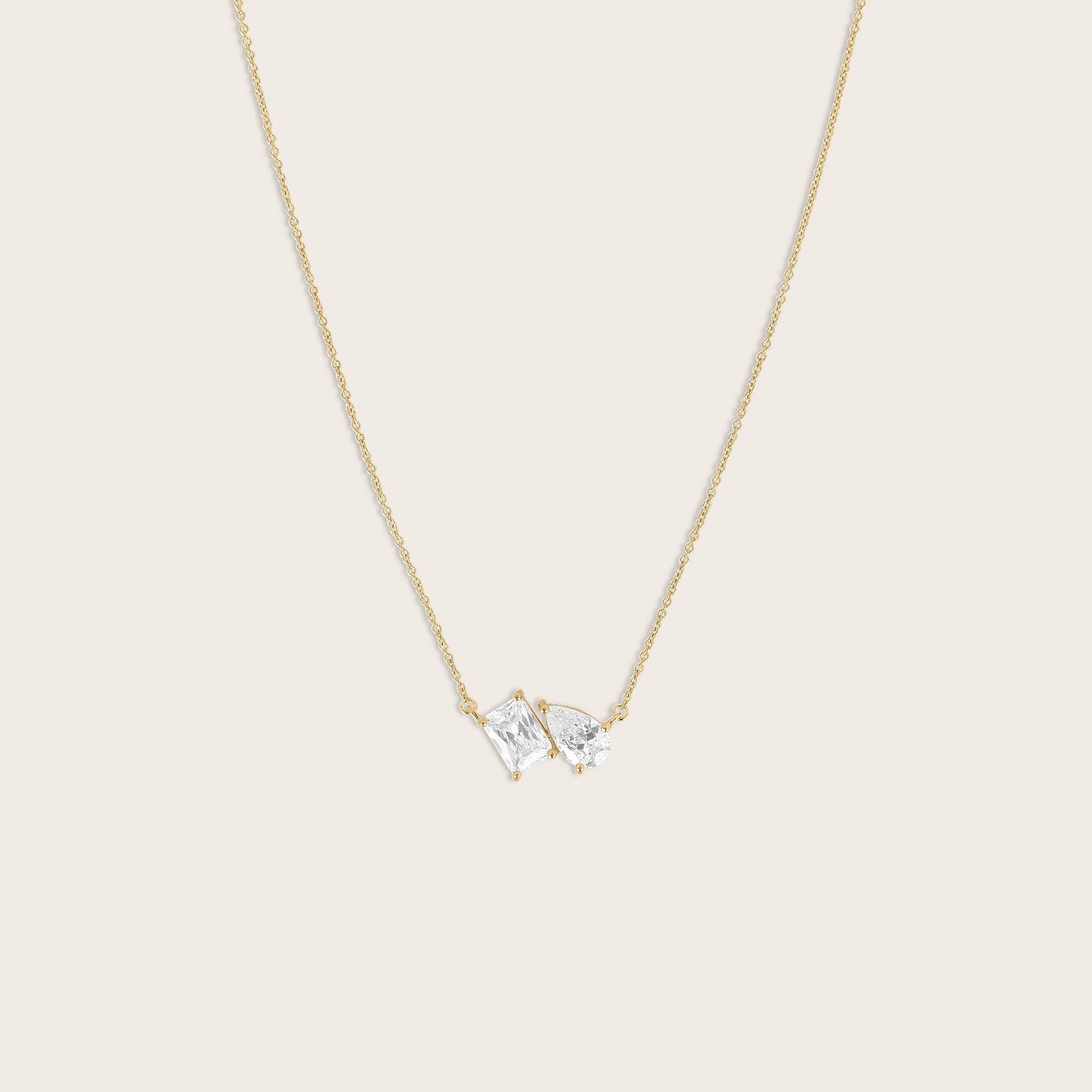 18k Gold Vermeil Pear & Emerald CZ Toi Et Moi Pendant Necklace