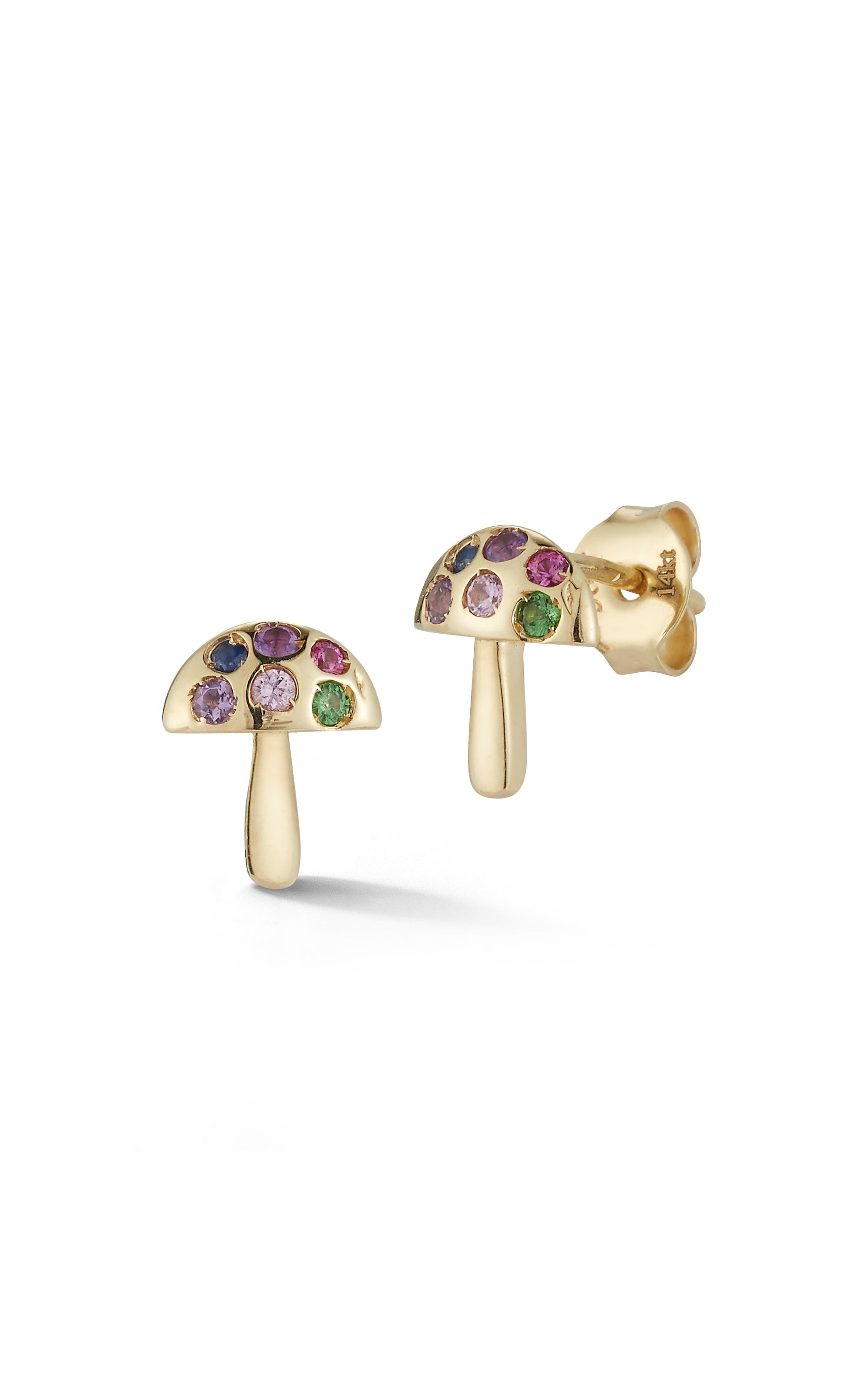 14K Gold & Gemstone Mushroom Stud Earrings