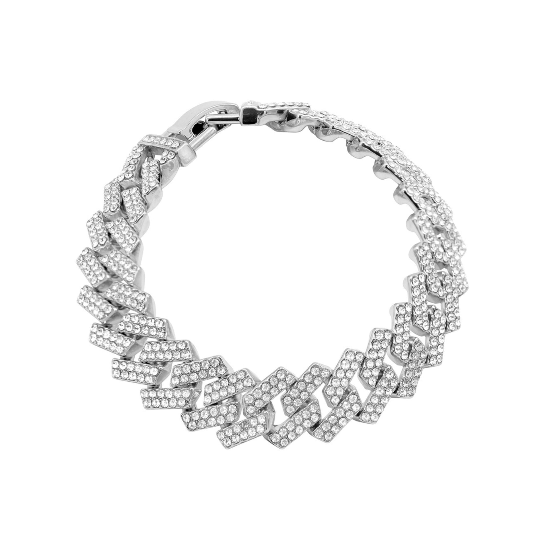 Edgy Cuban Crystal Chain Bracelet silver