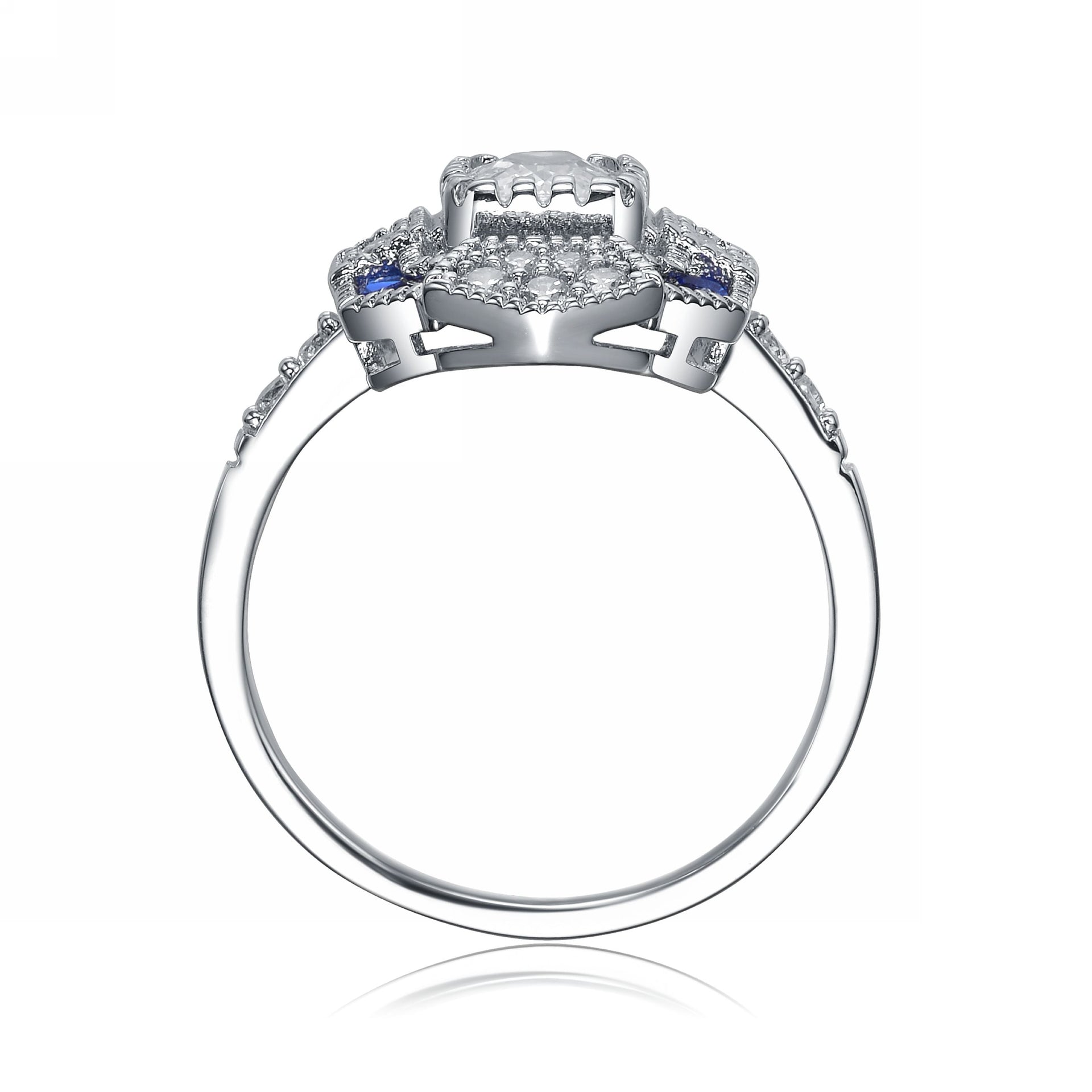 Sterling Silver Sapphire Cubic Zirconia Coctail Ring