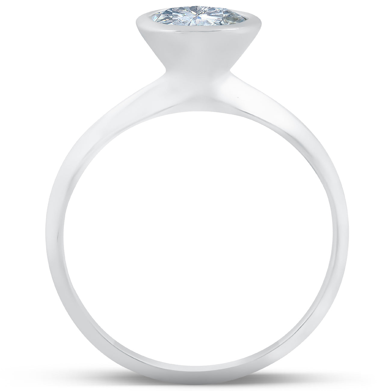 1Ct Round Cut Diamond Bezel Solitaire Engagement Ring 14k White Gold