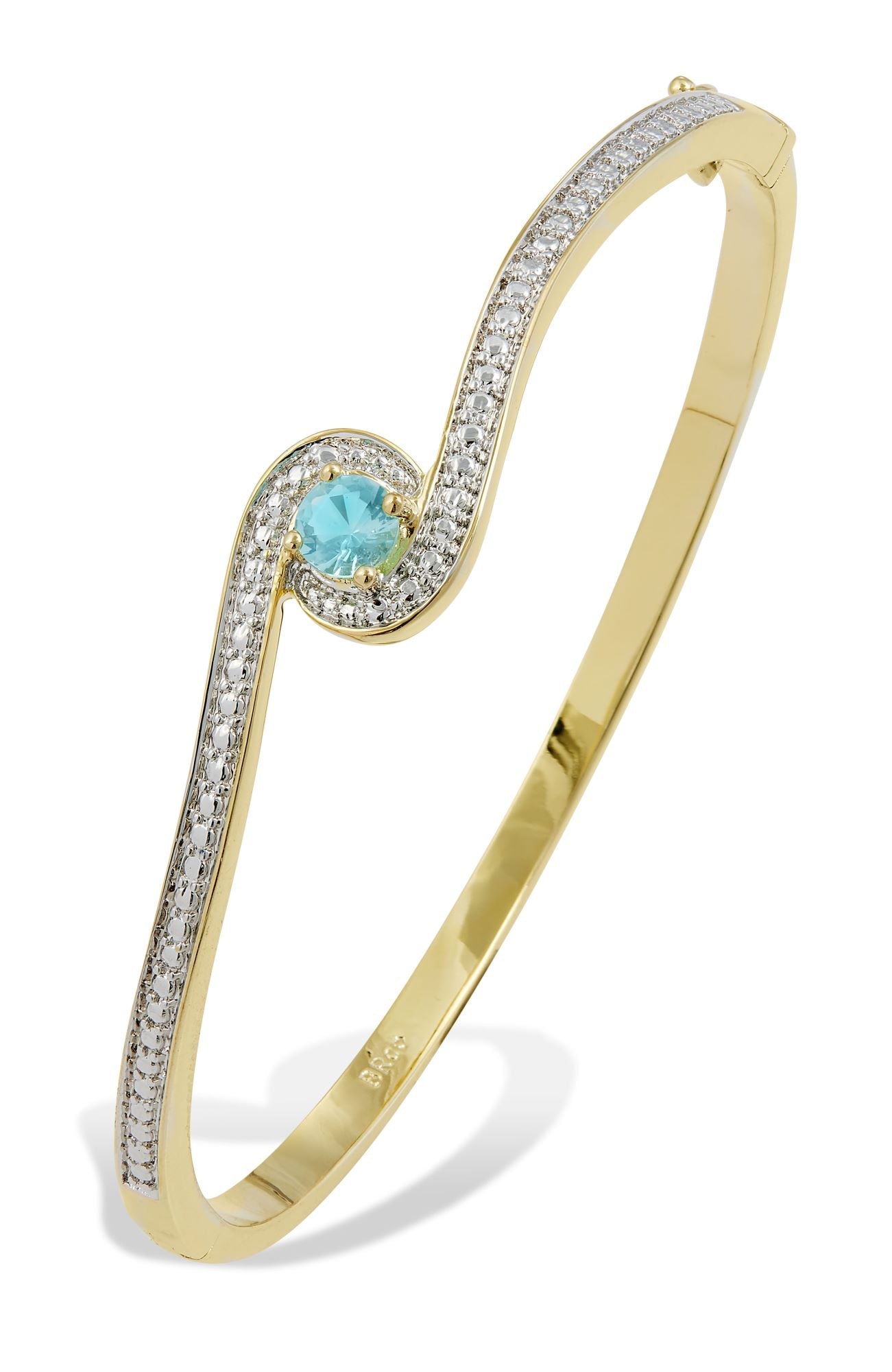 Birthstone Two-tone Gold Plated Cz Bangle Bracelet
