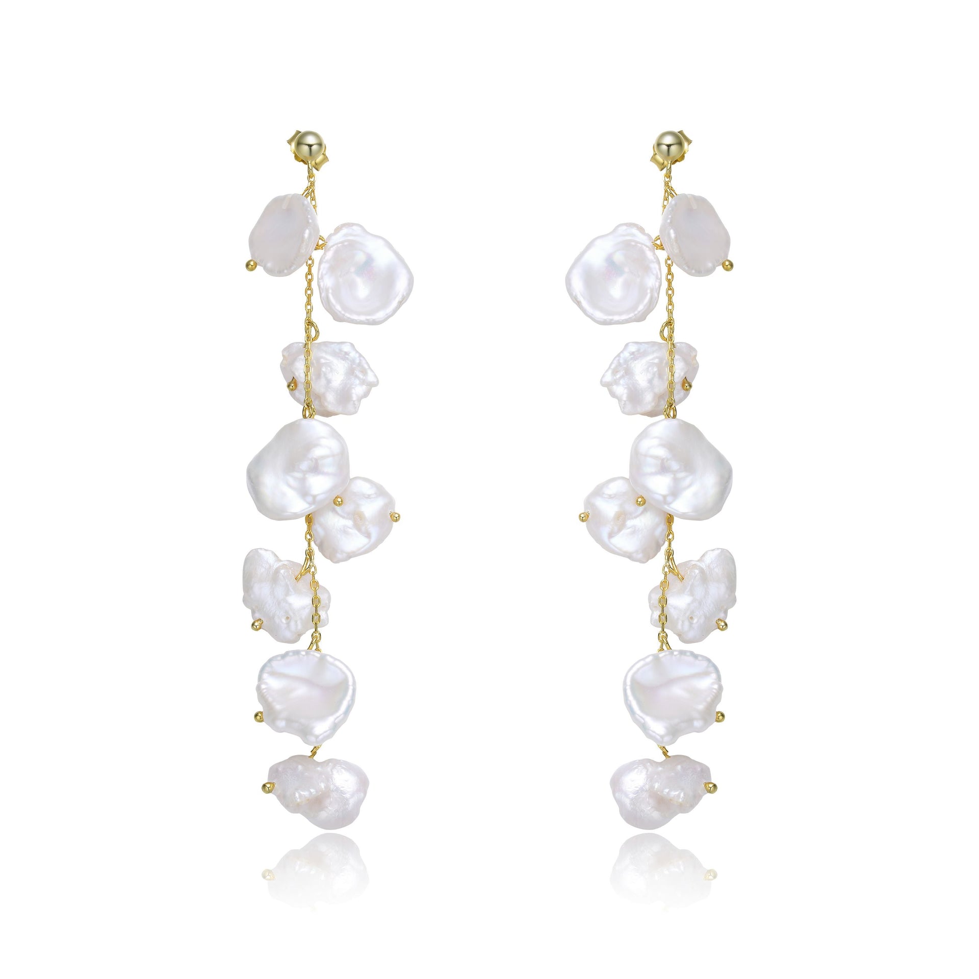 Sterling Silver Gold Plating Freshwater Pearl Dangling Earrings