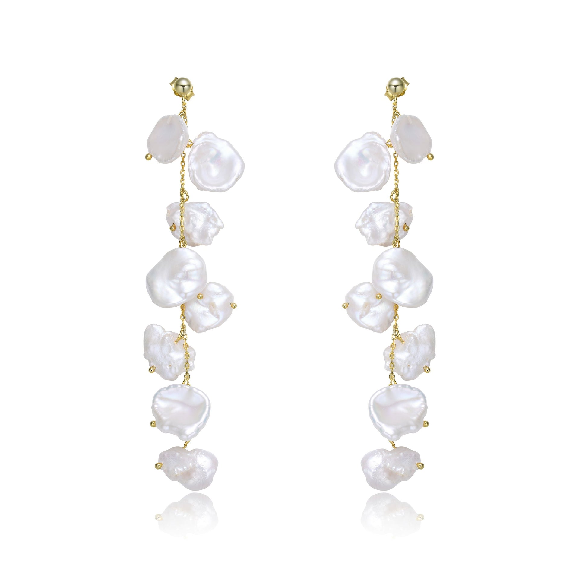 Sterling Silver Gold Plating Freshwater Pearl Dangling Earrings