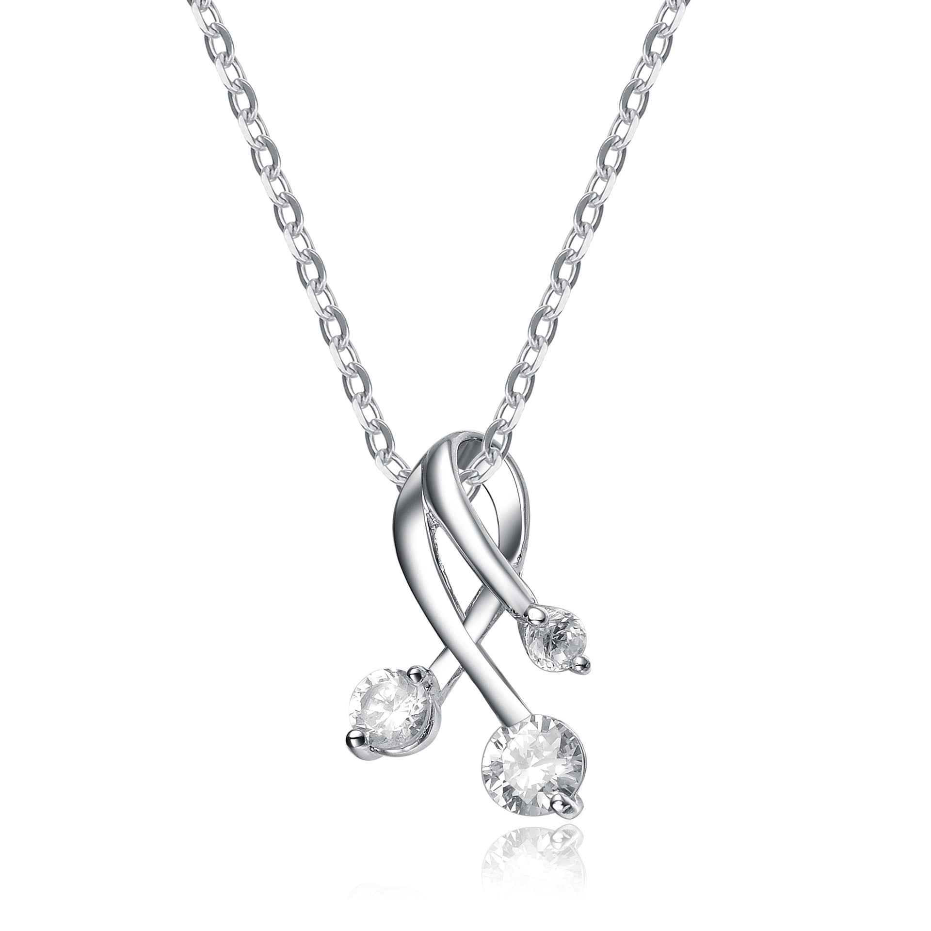 Sterling Silver White Cubic Zirconia Rhodium Plated Strands Pendant