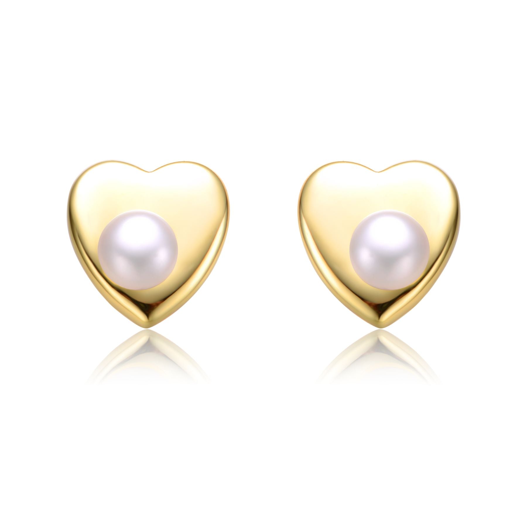 Sterling Silver 14k Yellow Gold Plated with White Pearl Heart Stud Earrings