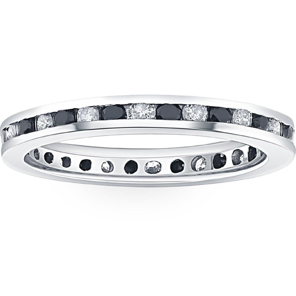 1ct Black & White Diamond Eternity Ring 14K White Gold Band